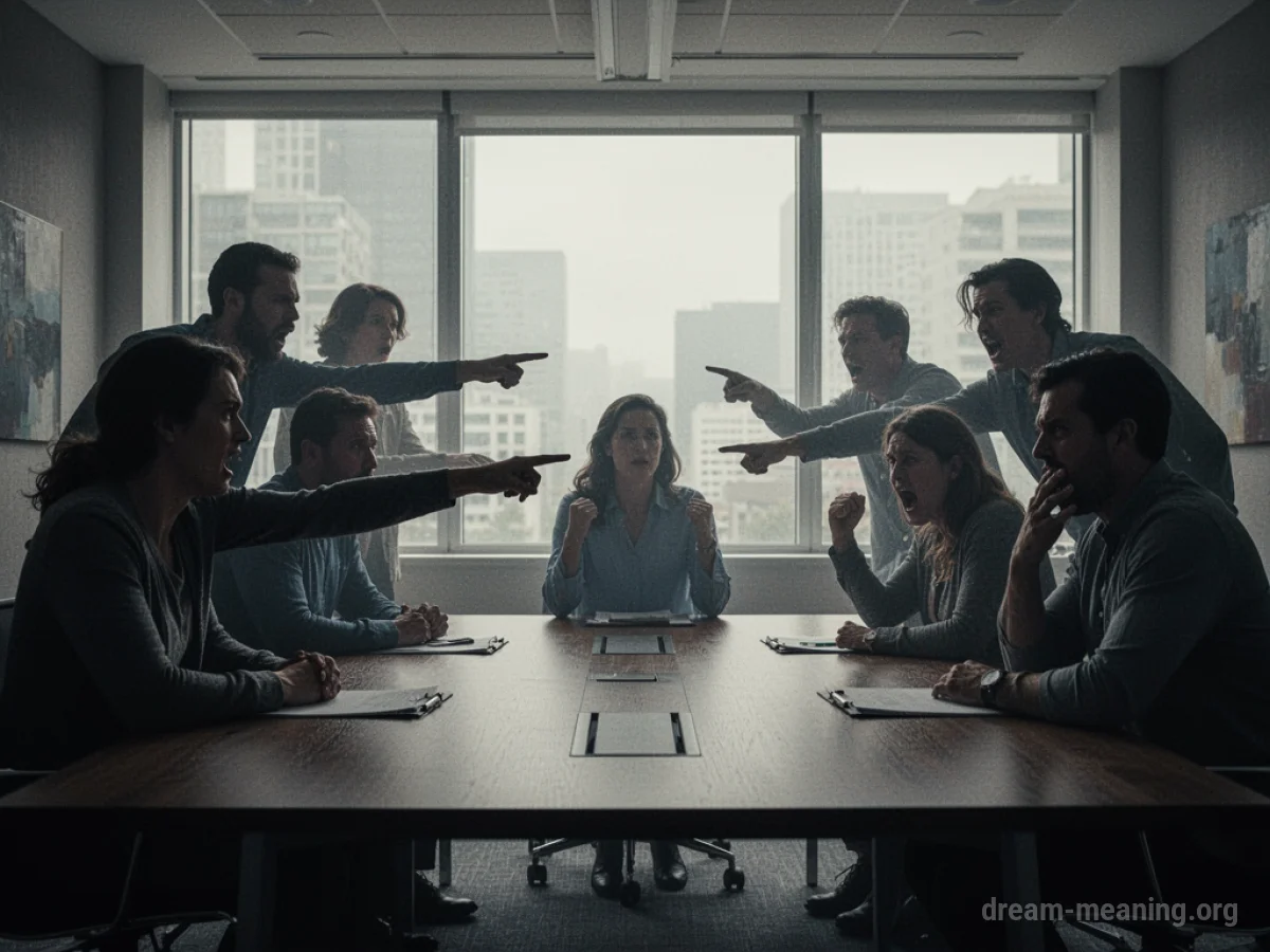 Silhouettes of people arguing around a table.