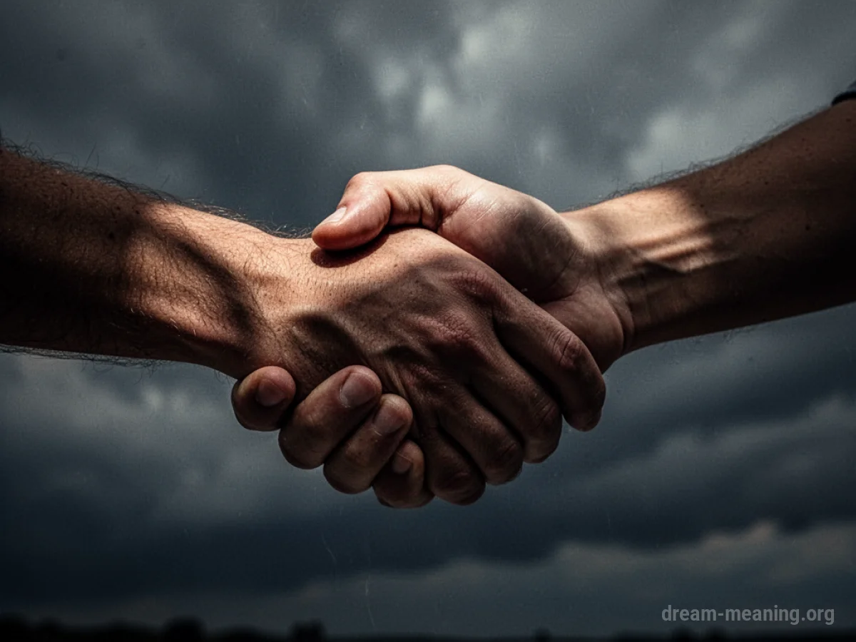 Two hands clasped together, one partially obscured by shadow.