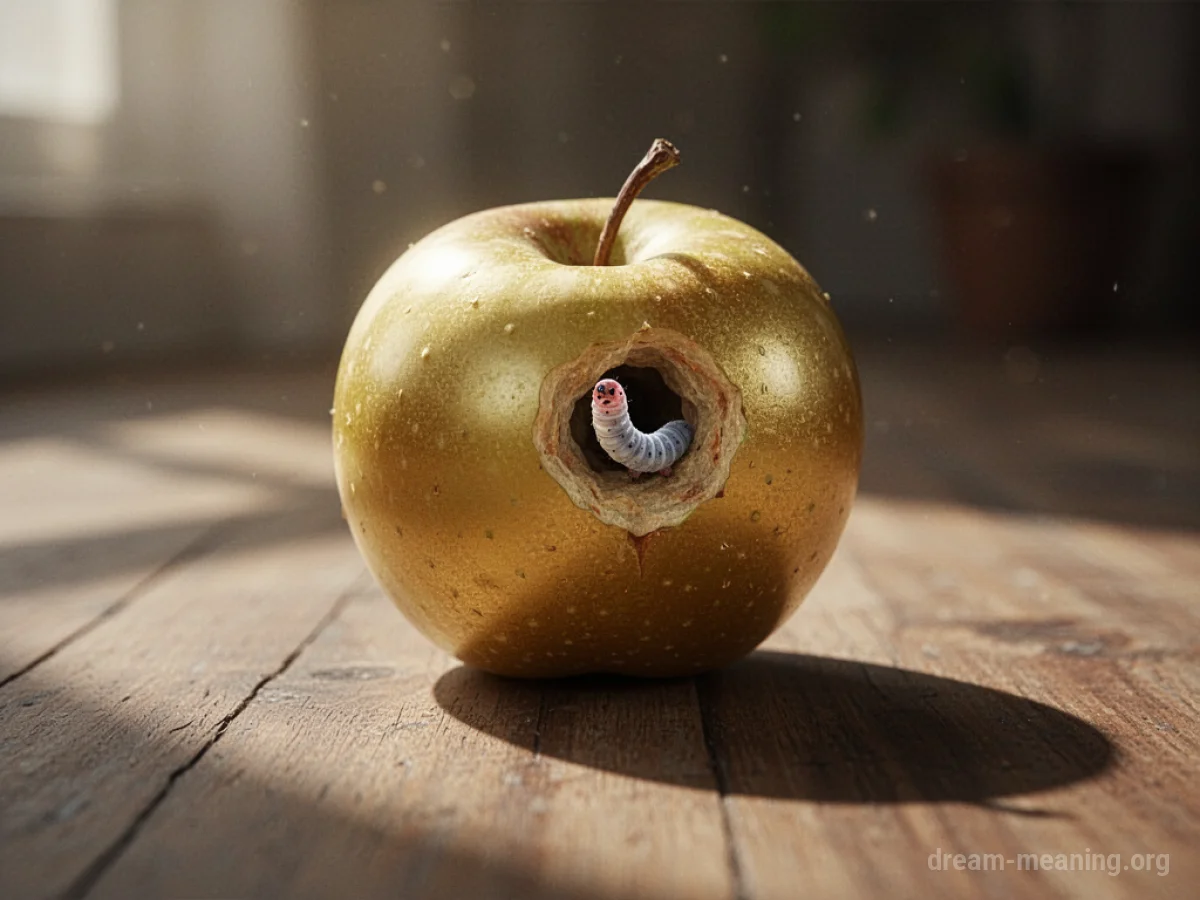 A single, shiny apple with a dark hole in its side.