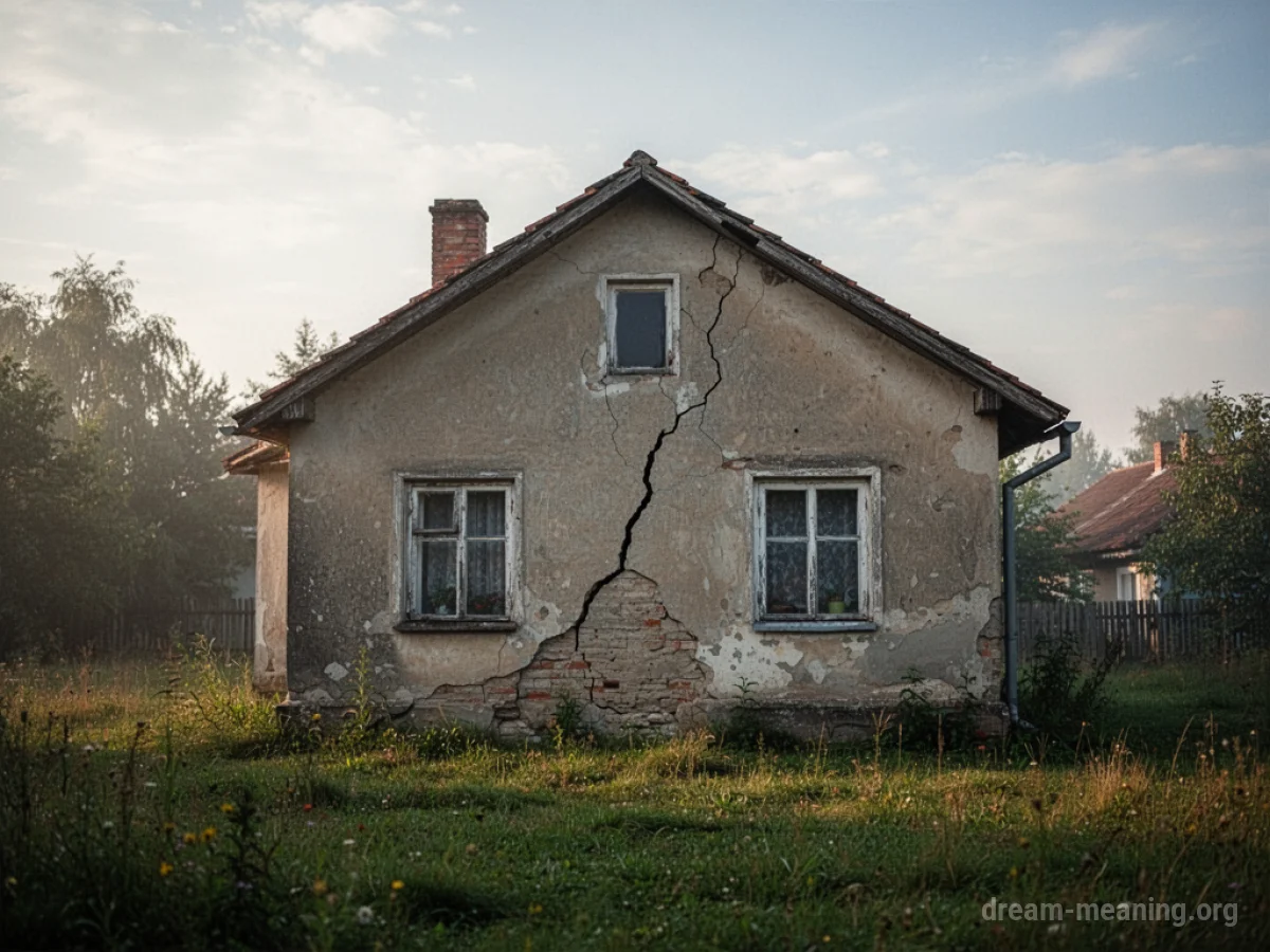 A house with a visible crack in the exterior wall.