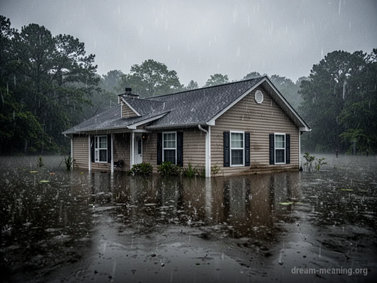 A house with its lower floors covered in water.