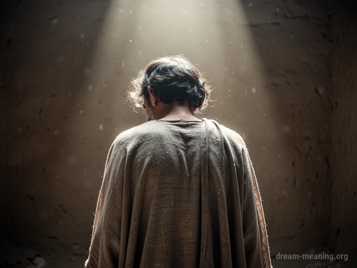 A person in a robe with their head bowed.
