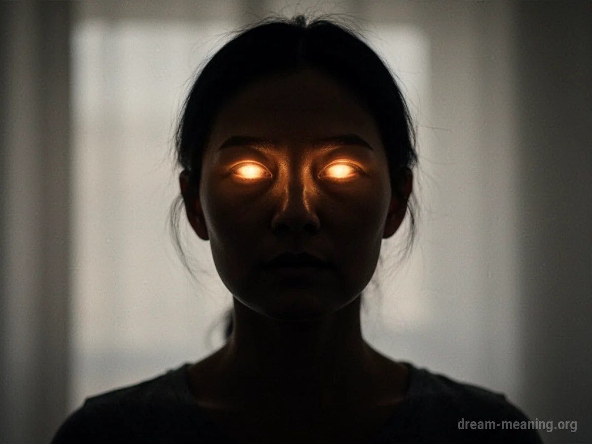 A person's silhouette with luminous eyes.