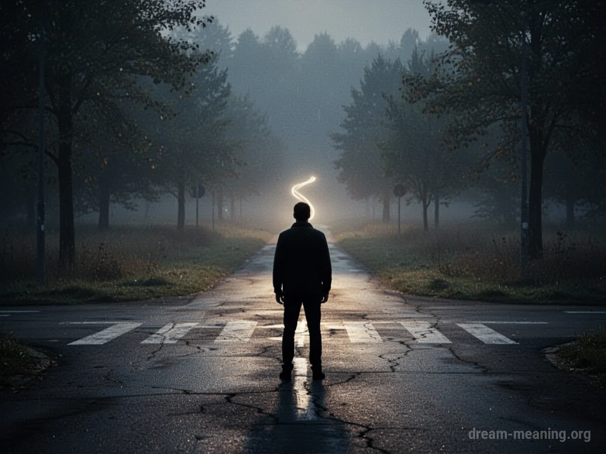 Silhouette of a person at a crossroads looking towards a lit path.
