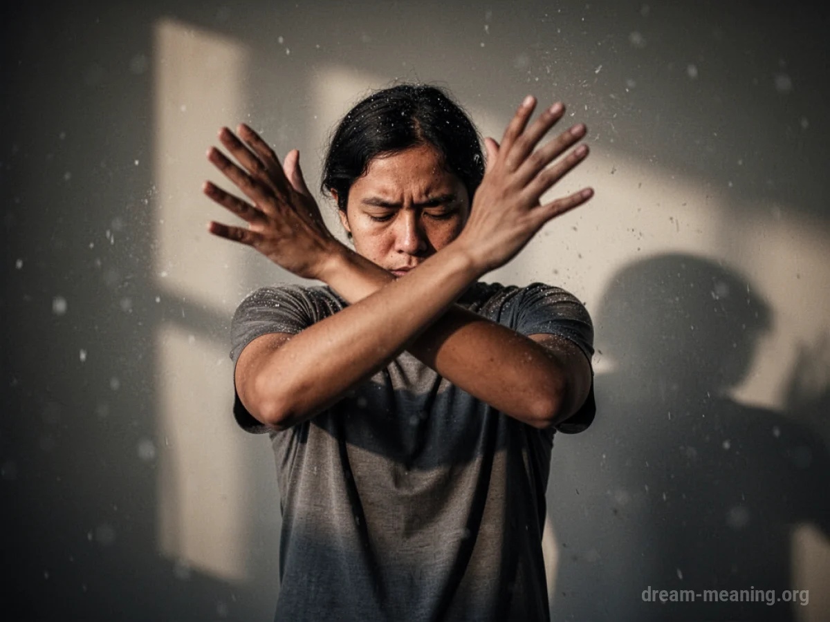 Silhouette of a person shielding themselves.