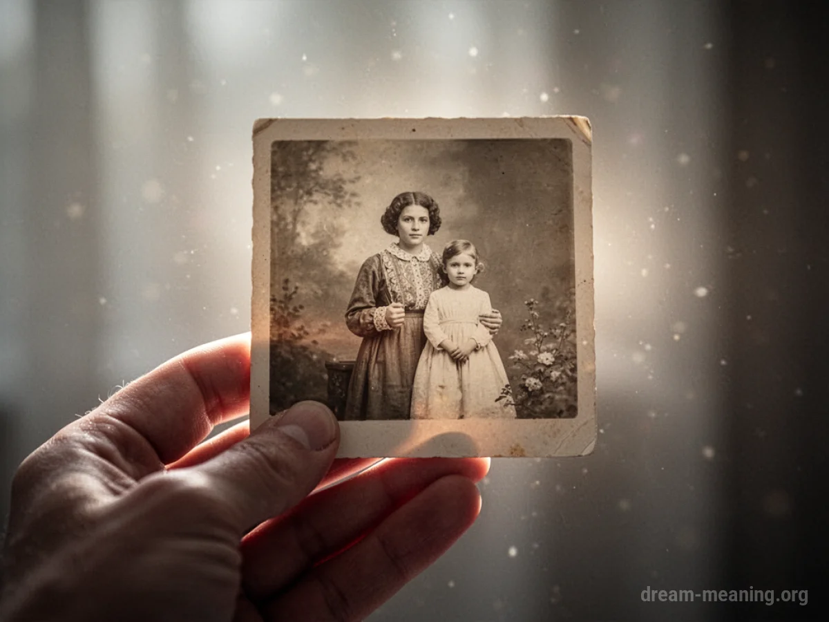 A hand holding a photograph with a faint light.