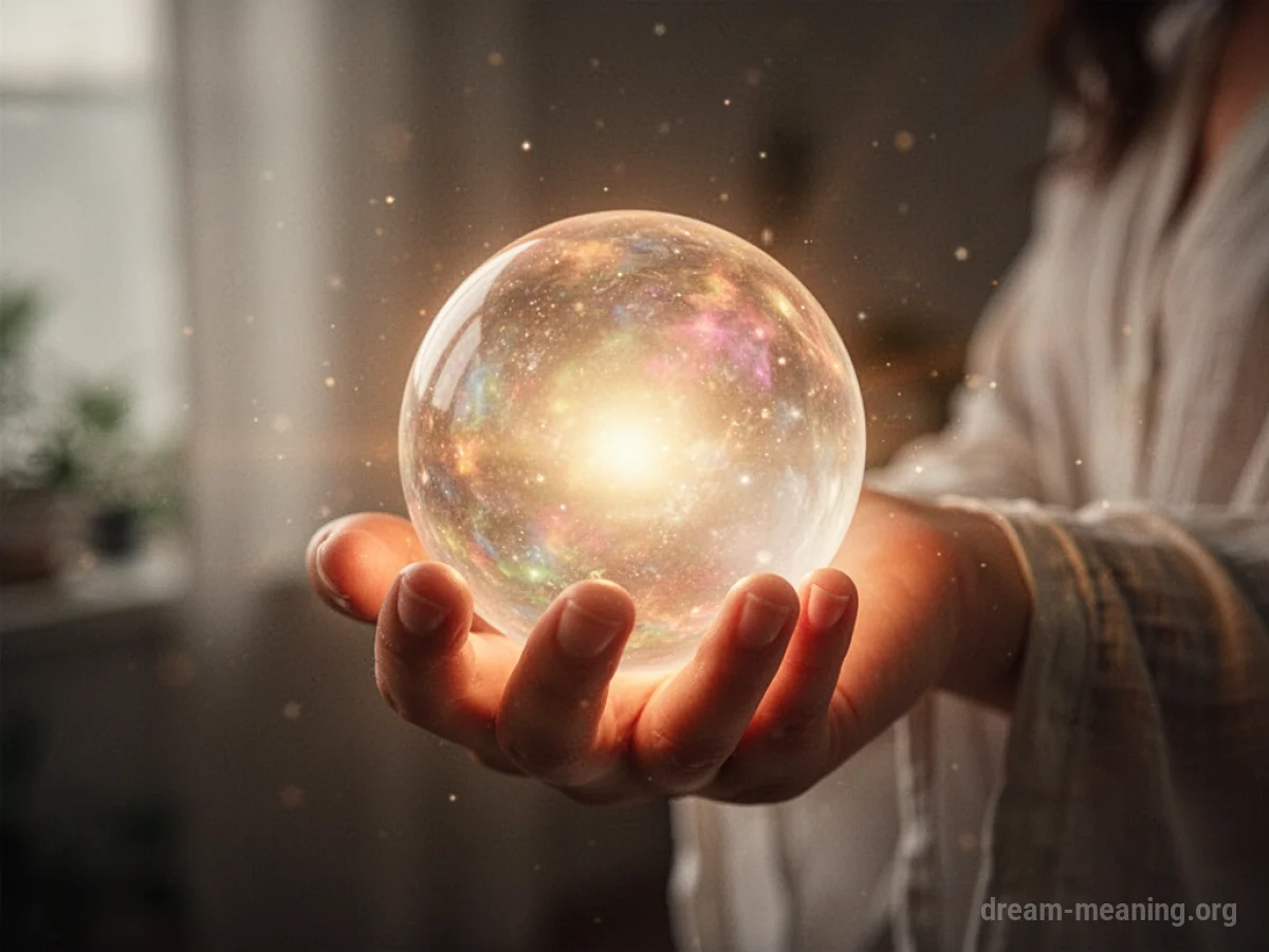 A hand holding a softly glowing orb.