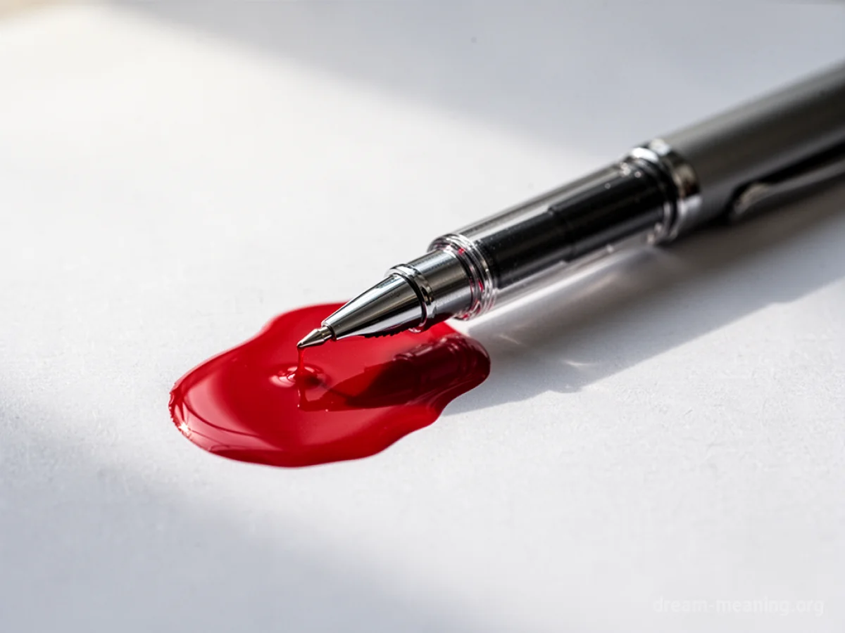 A pen with red ink on a white background.