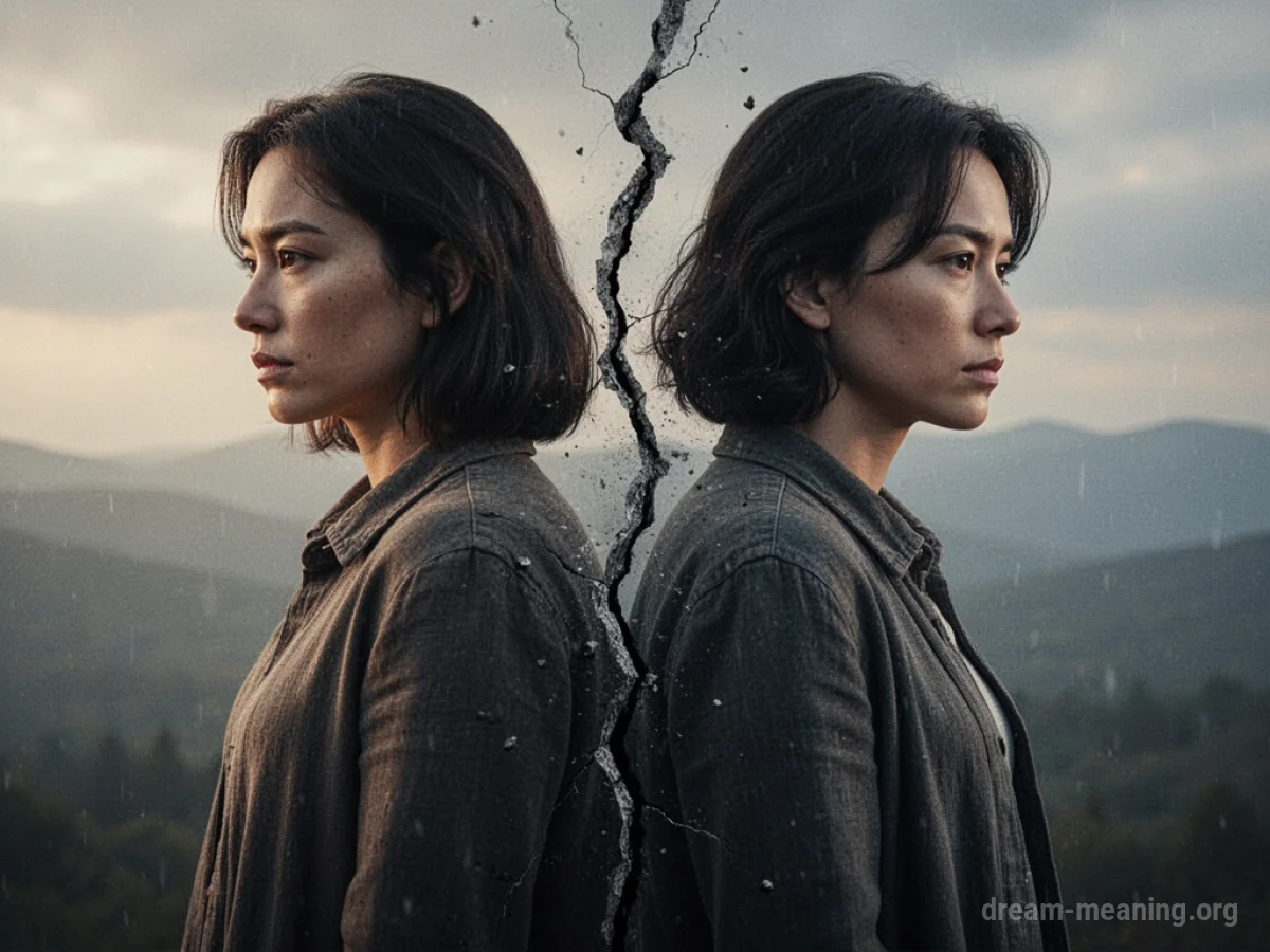 Two silhouetted figures with a visible crack separating them.