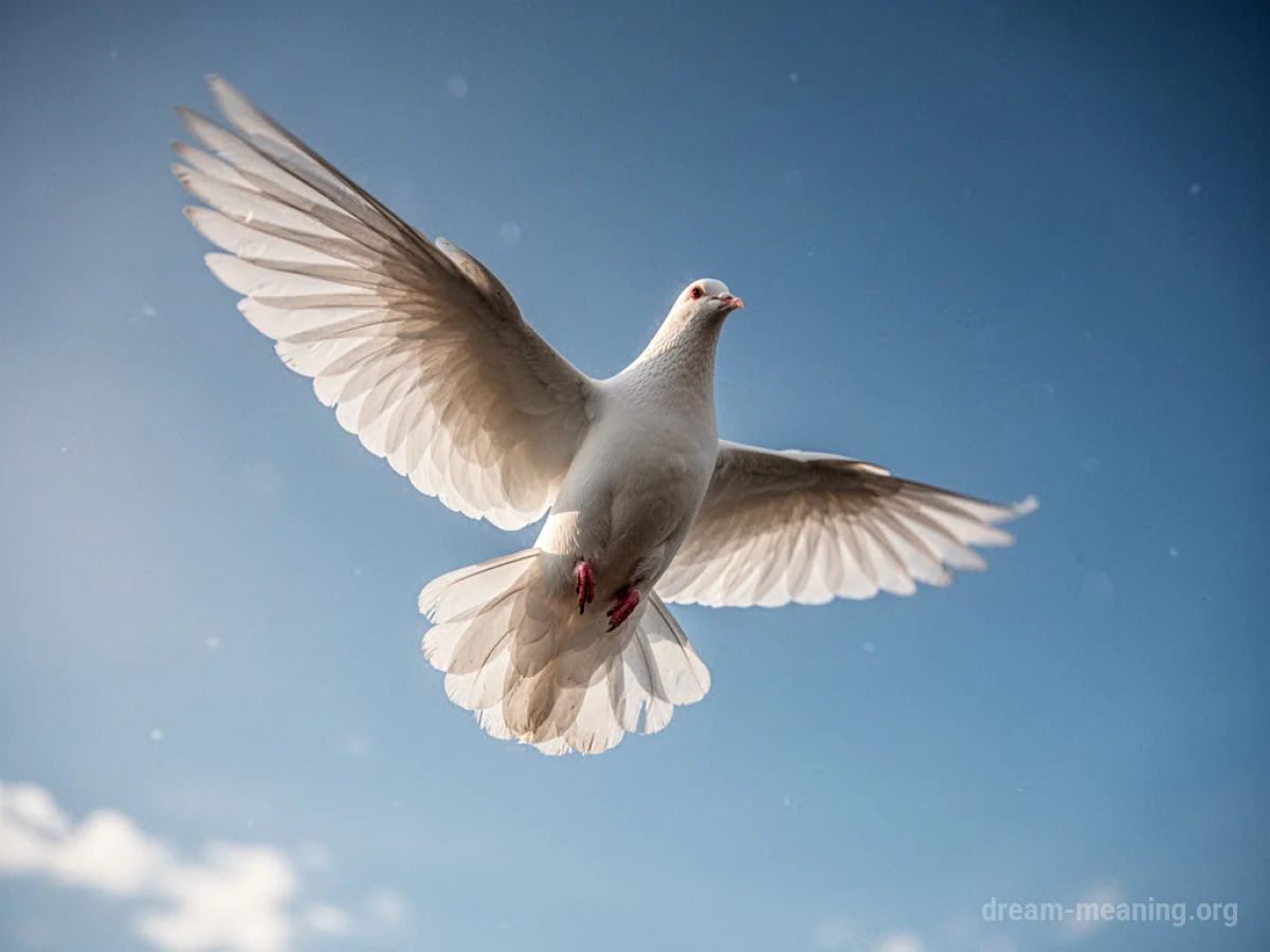 A white pigeon flying into the sky.