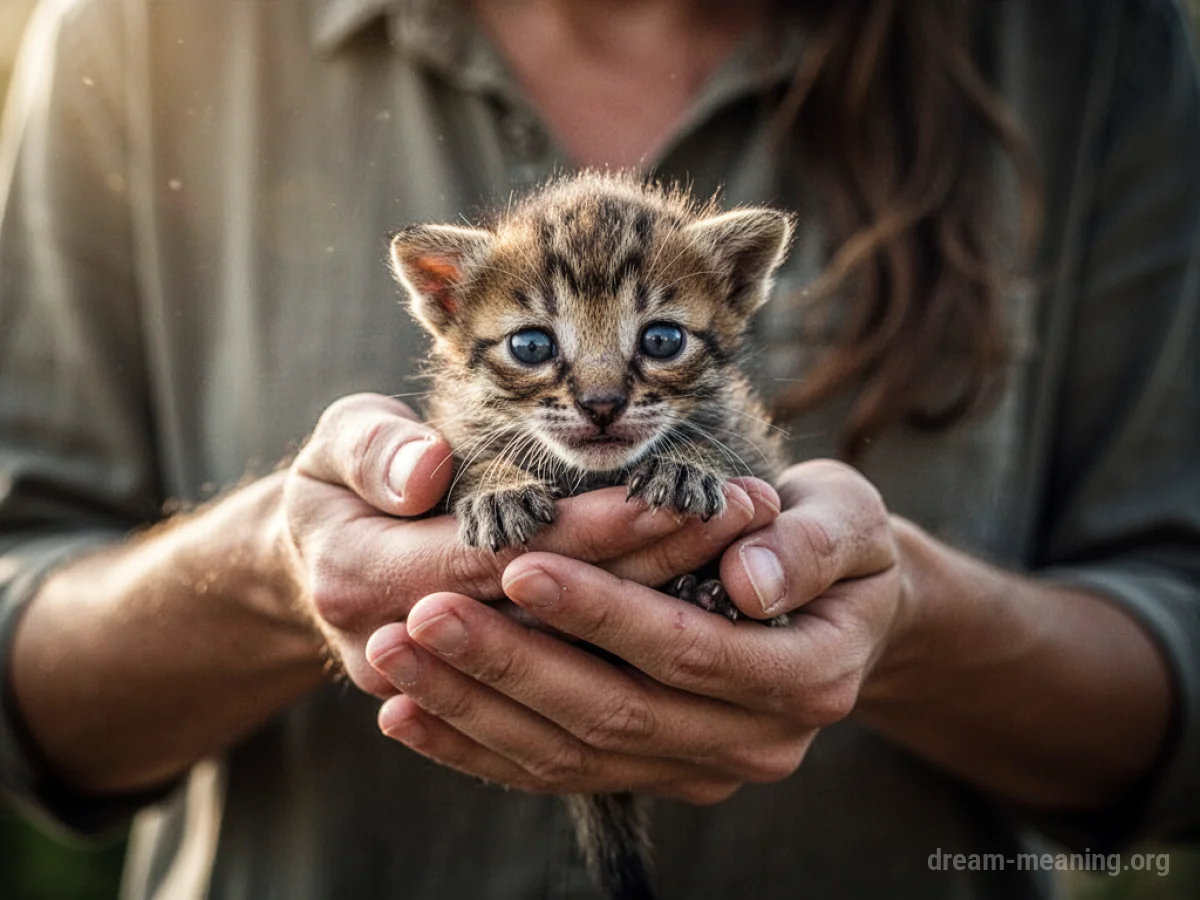 Person holding a small animal.