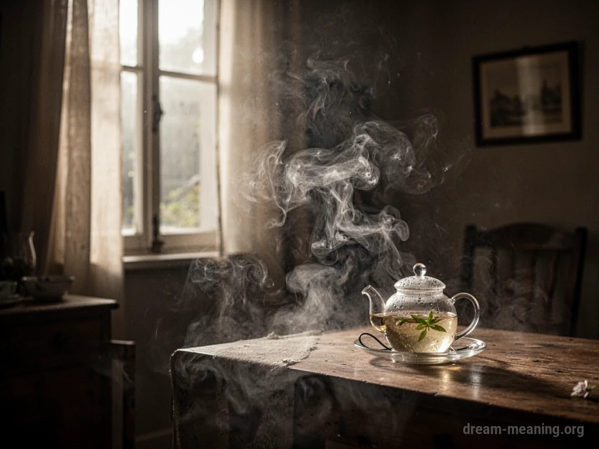 A hazy, mist-filled room with soft light.