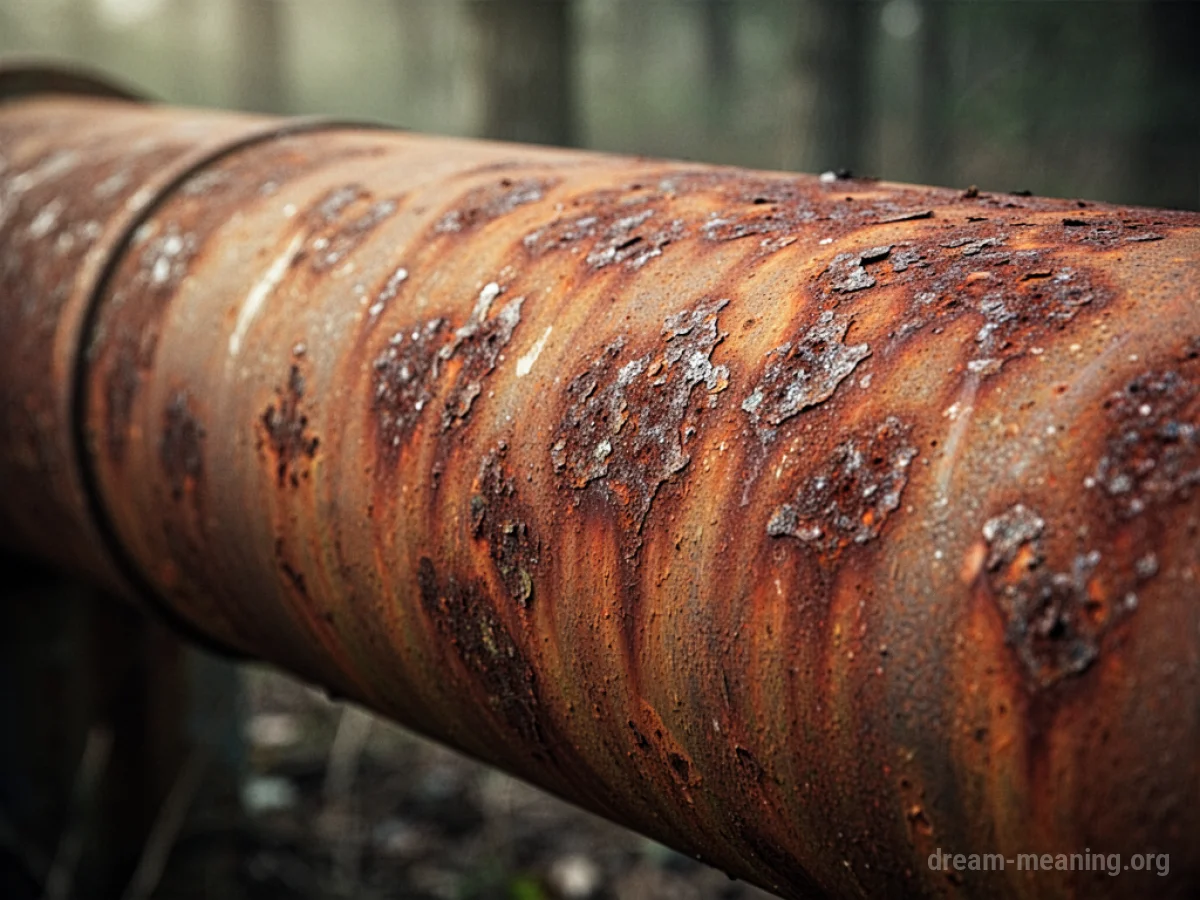Close-up of a metal pipe covered in orange-brown rust.