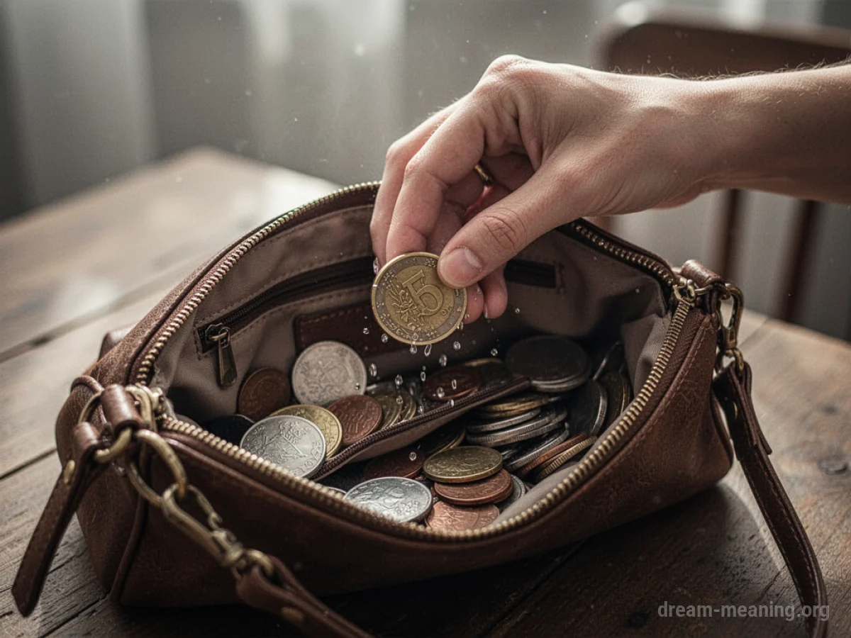 A hand rummaging through a woman's handbag.