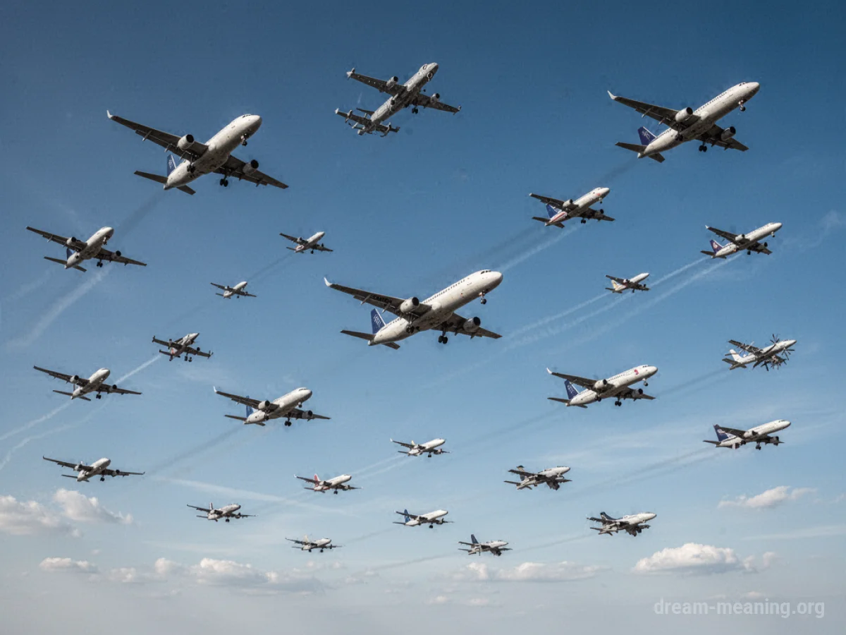 Several airplanes flying across a bright blue sky.