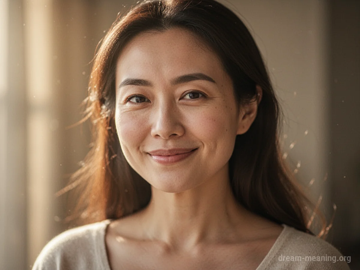 A woman with a serene expression and a gentle smile.
