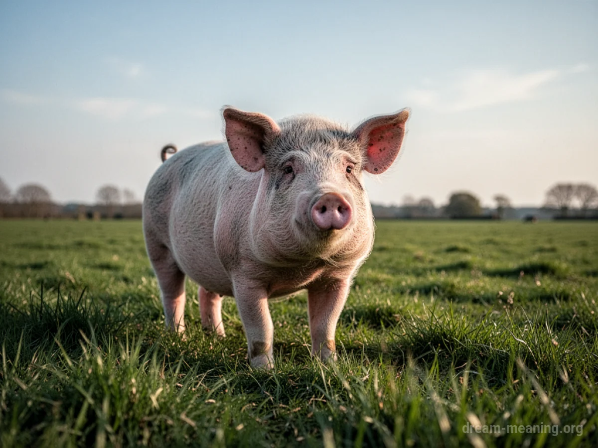A single pig standing in a grassy field.
