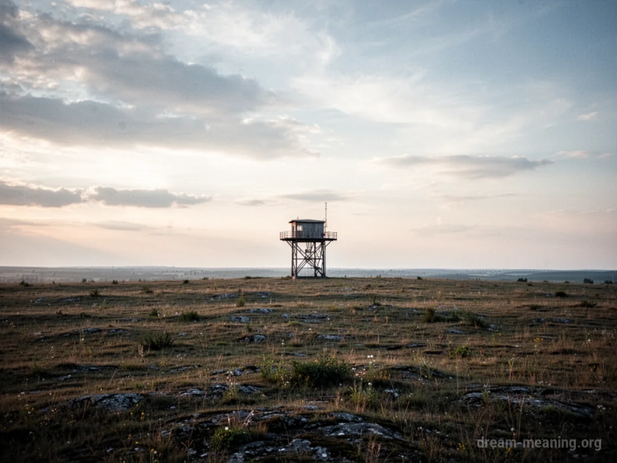 A distant platform seen across a flat landscape.