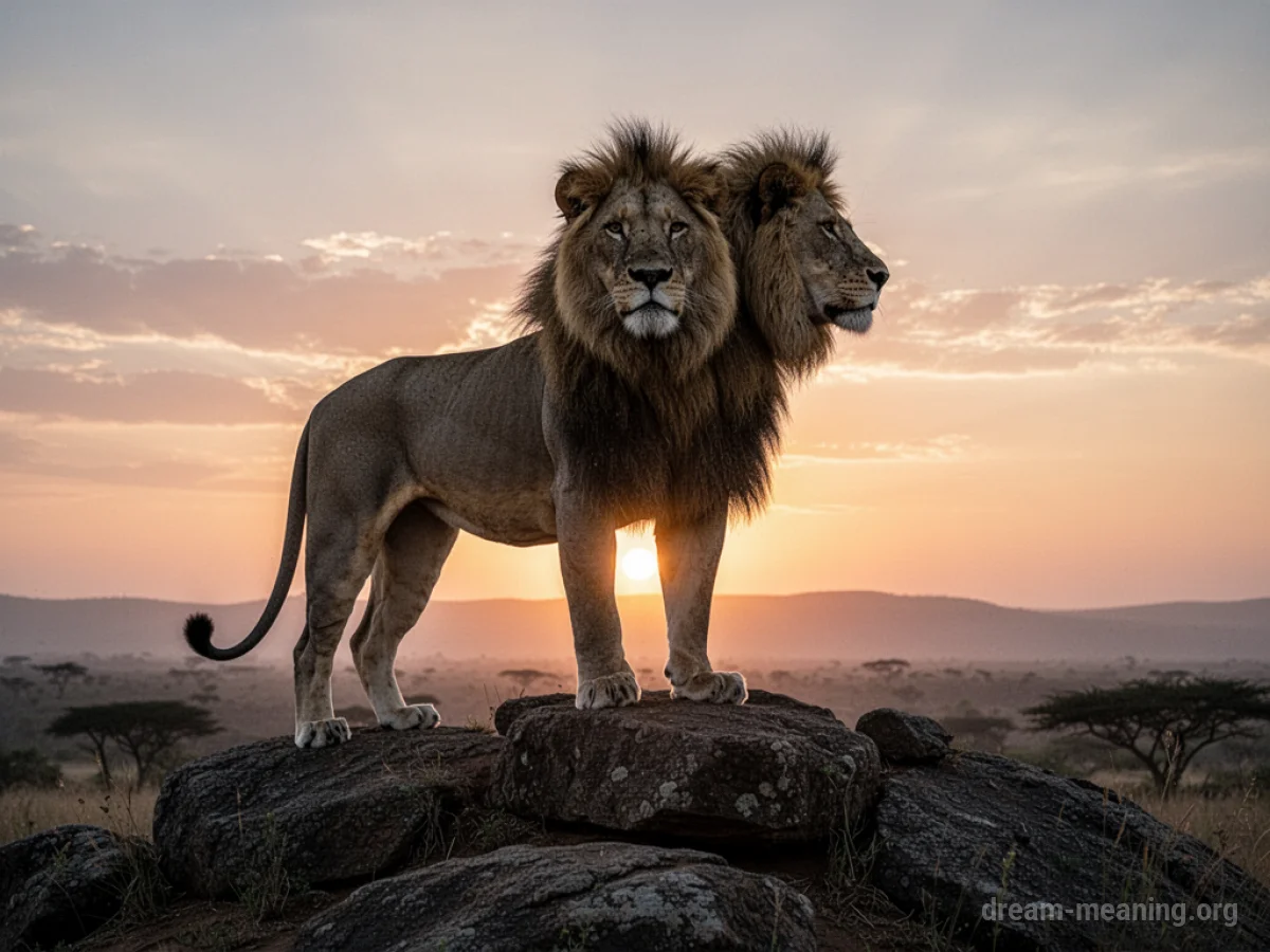 Silhouette of a lion on a cliff at sunset.