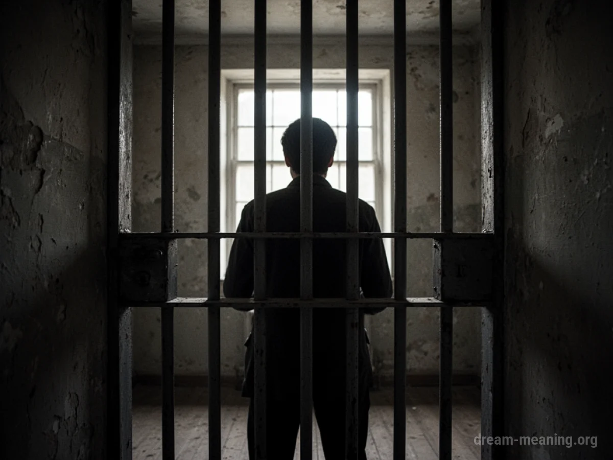 Silhouette of a person behind prison bars.