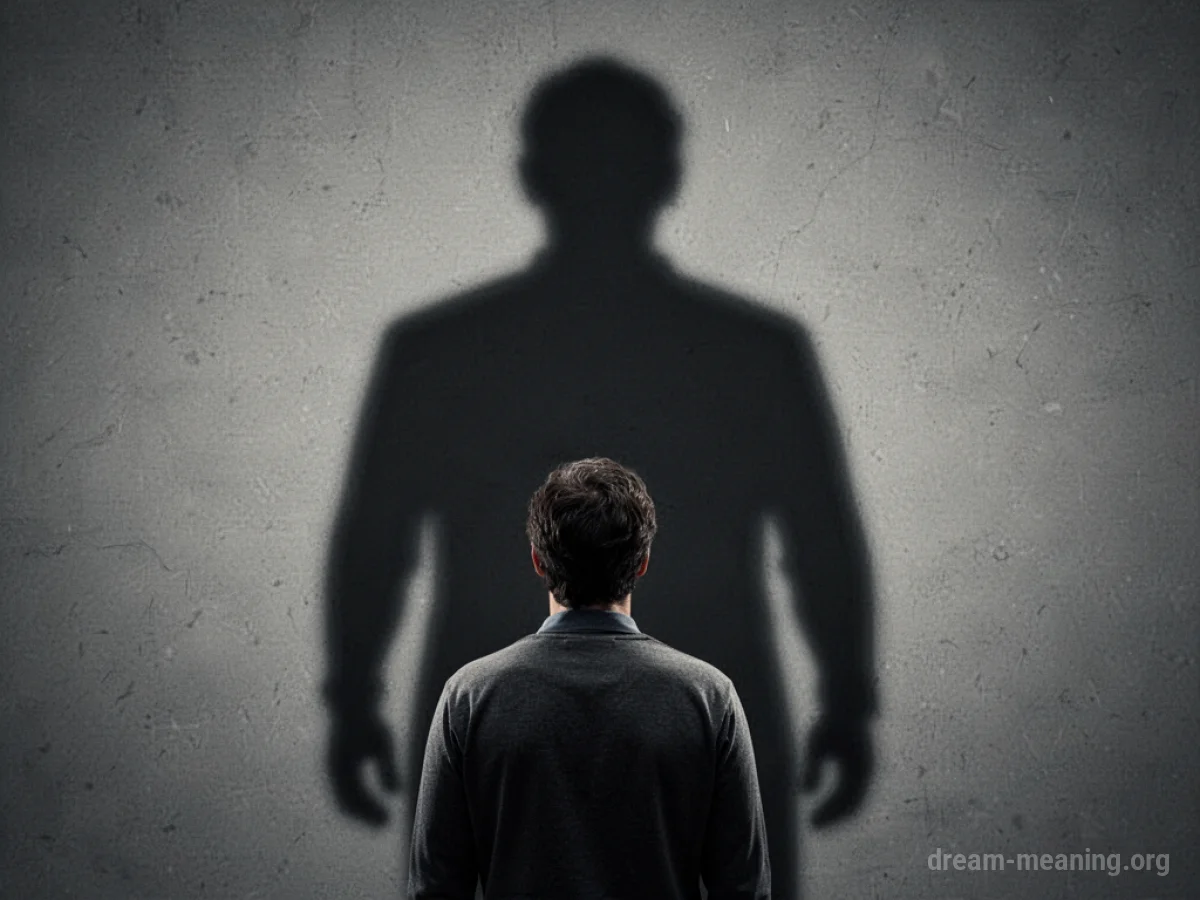 A dark shadow cast by a person, larger and more imposing than the person themselves.