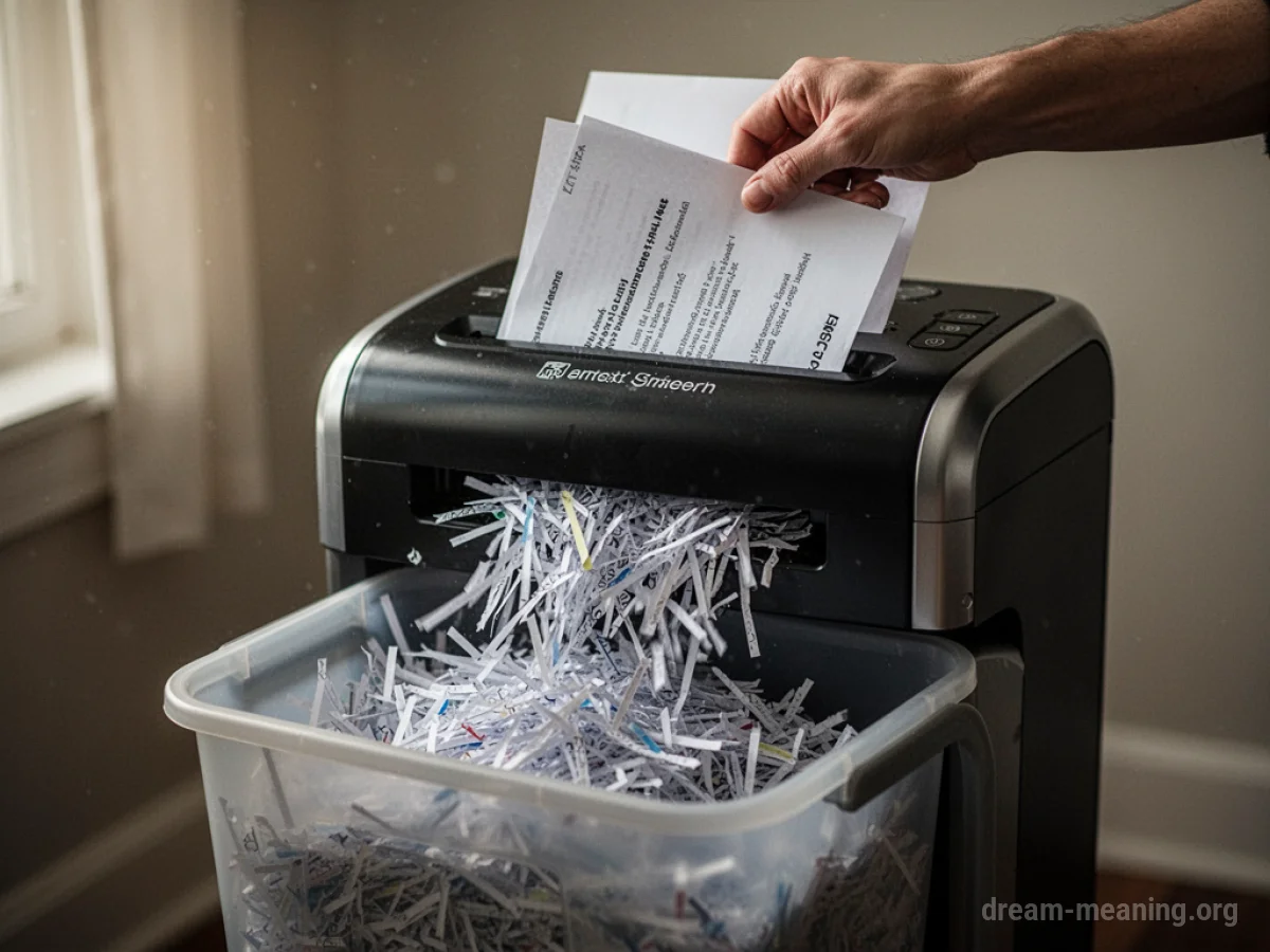 A close-up of documents being fed into a paper shredder.