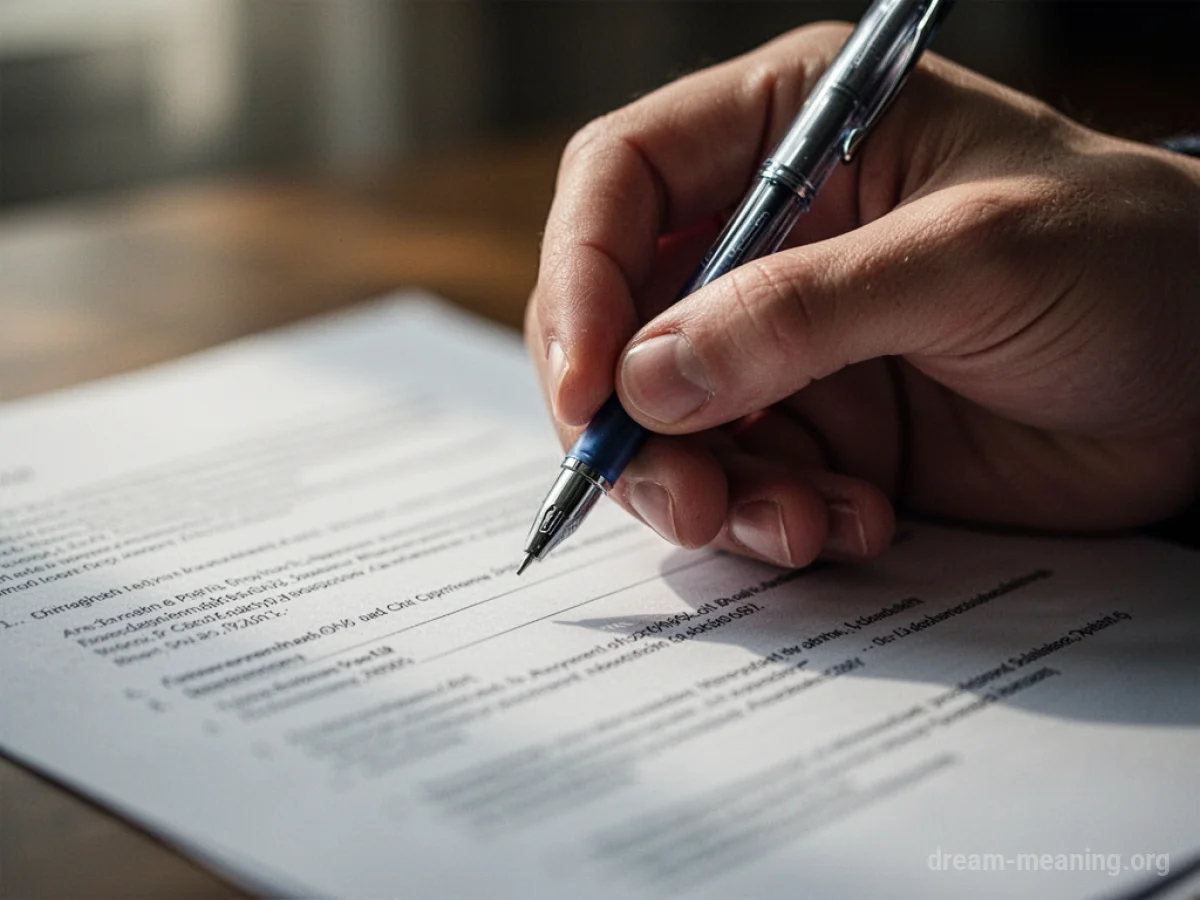 A hand holding a pen over a document.