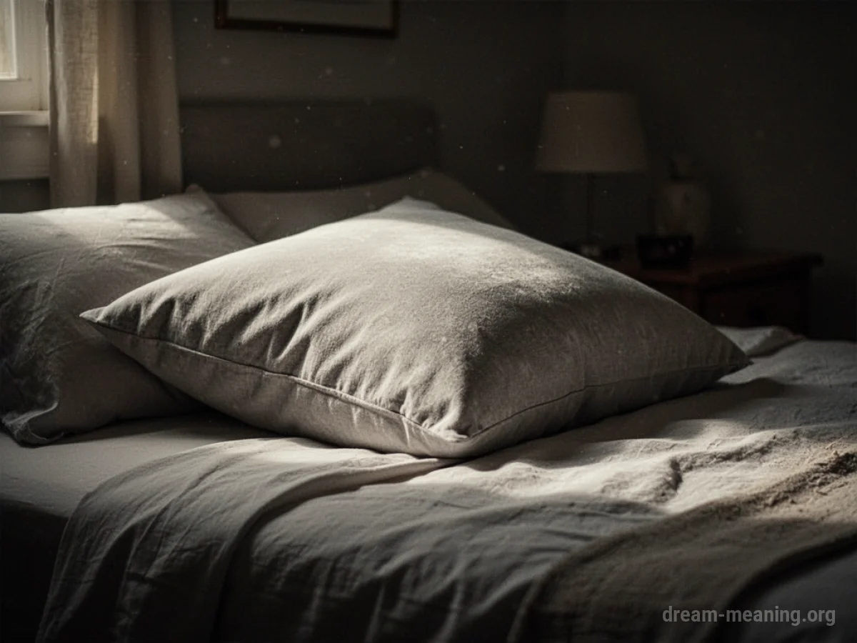 A close-up view of a plush pillow on a bed.