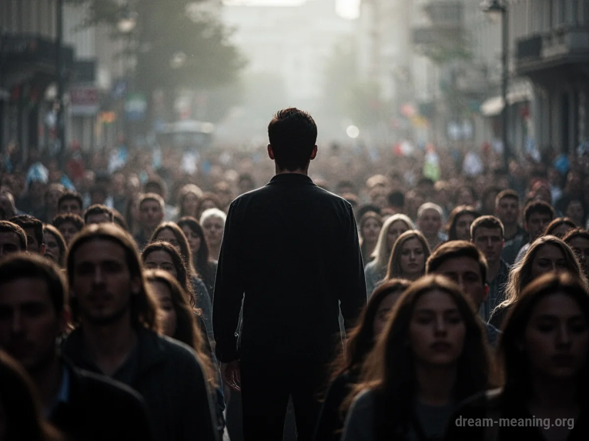 Silhouette of a person surrounded by a blurred crowd.
