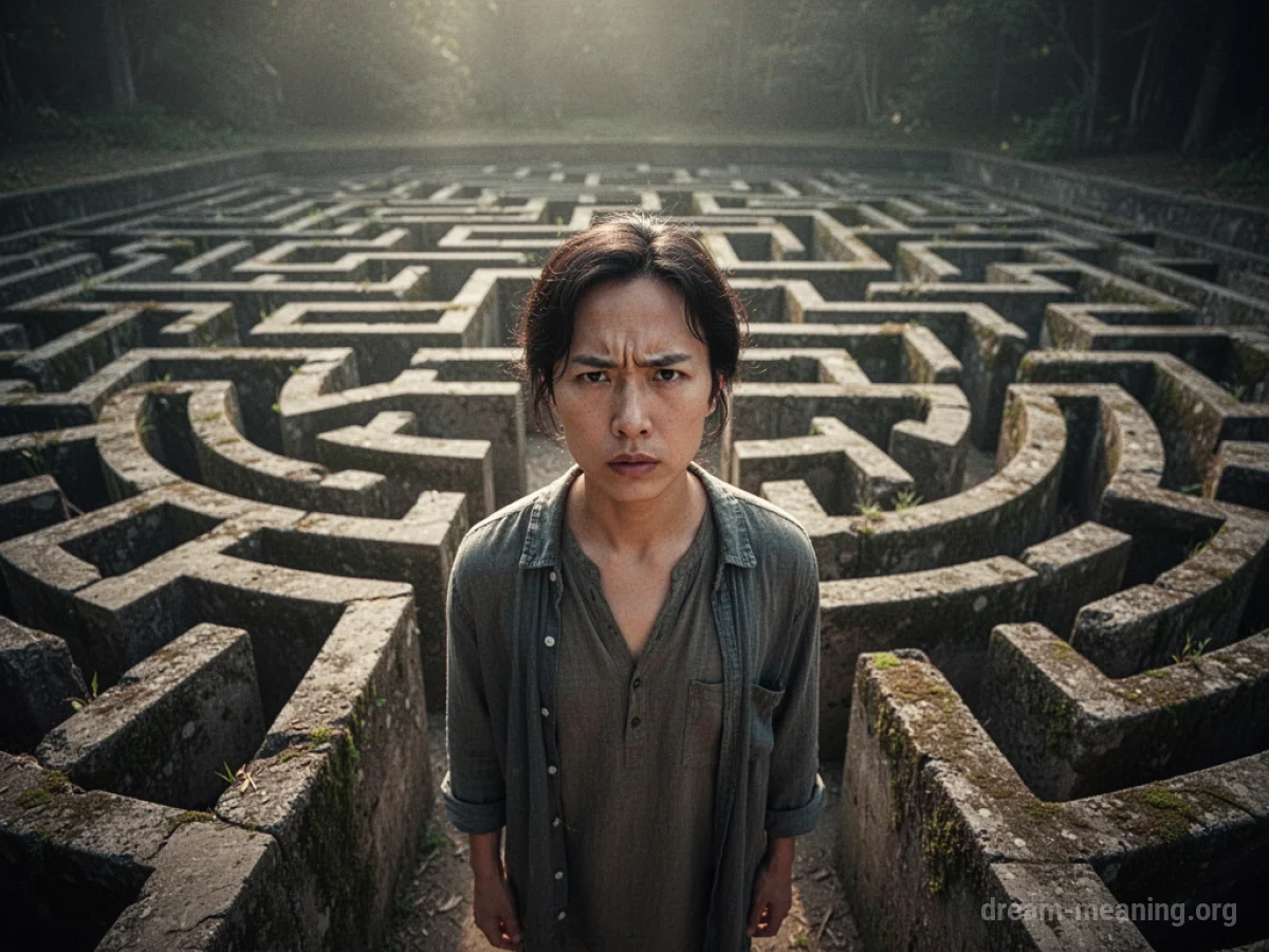A person stands at the entrance of a large, intricate maze.