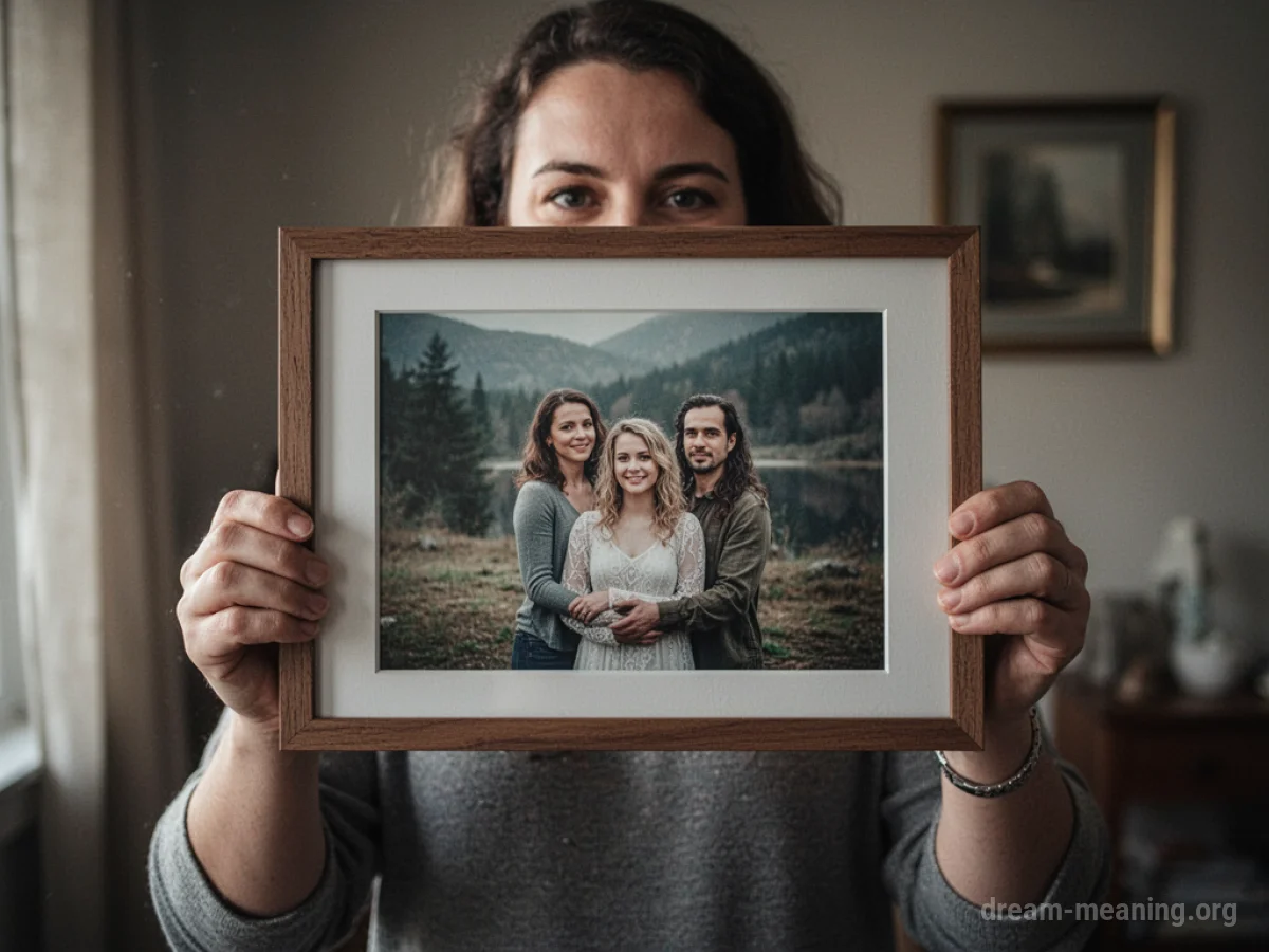 A hand holding a framed photograph.