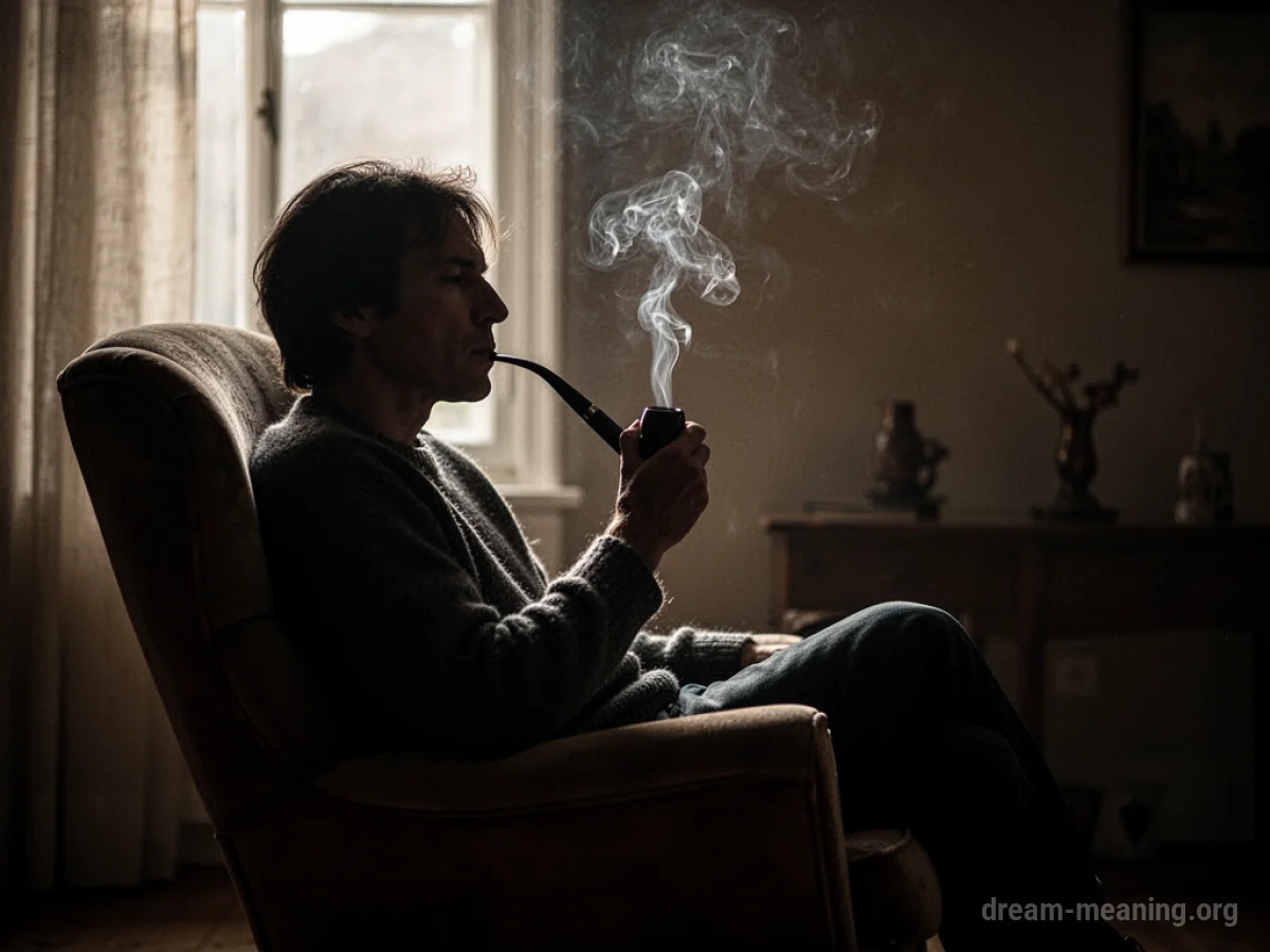 Silhouette of a person holding a smoking pipe.