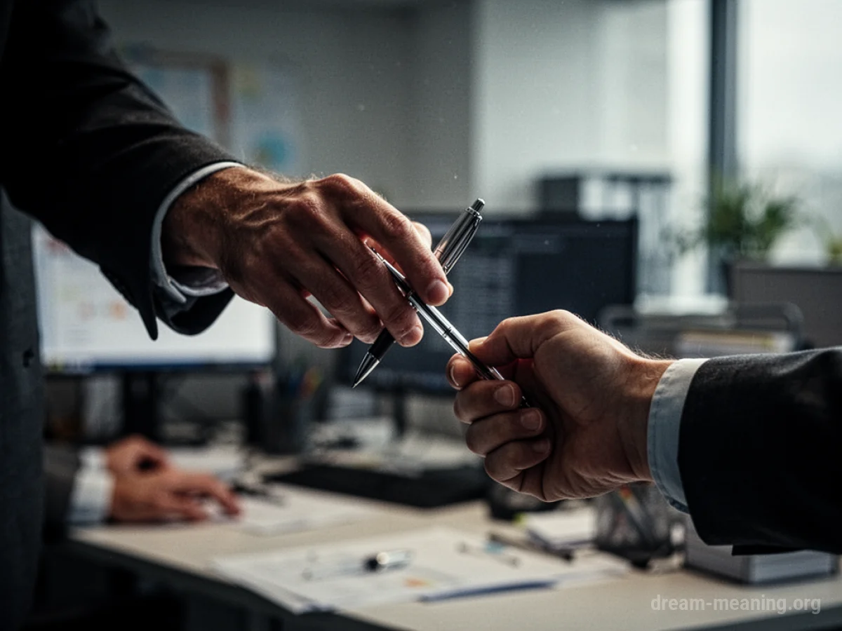 A hand reaching for a pen.