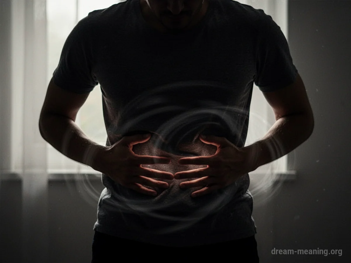Silhouette of a person clutching their stomach.