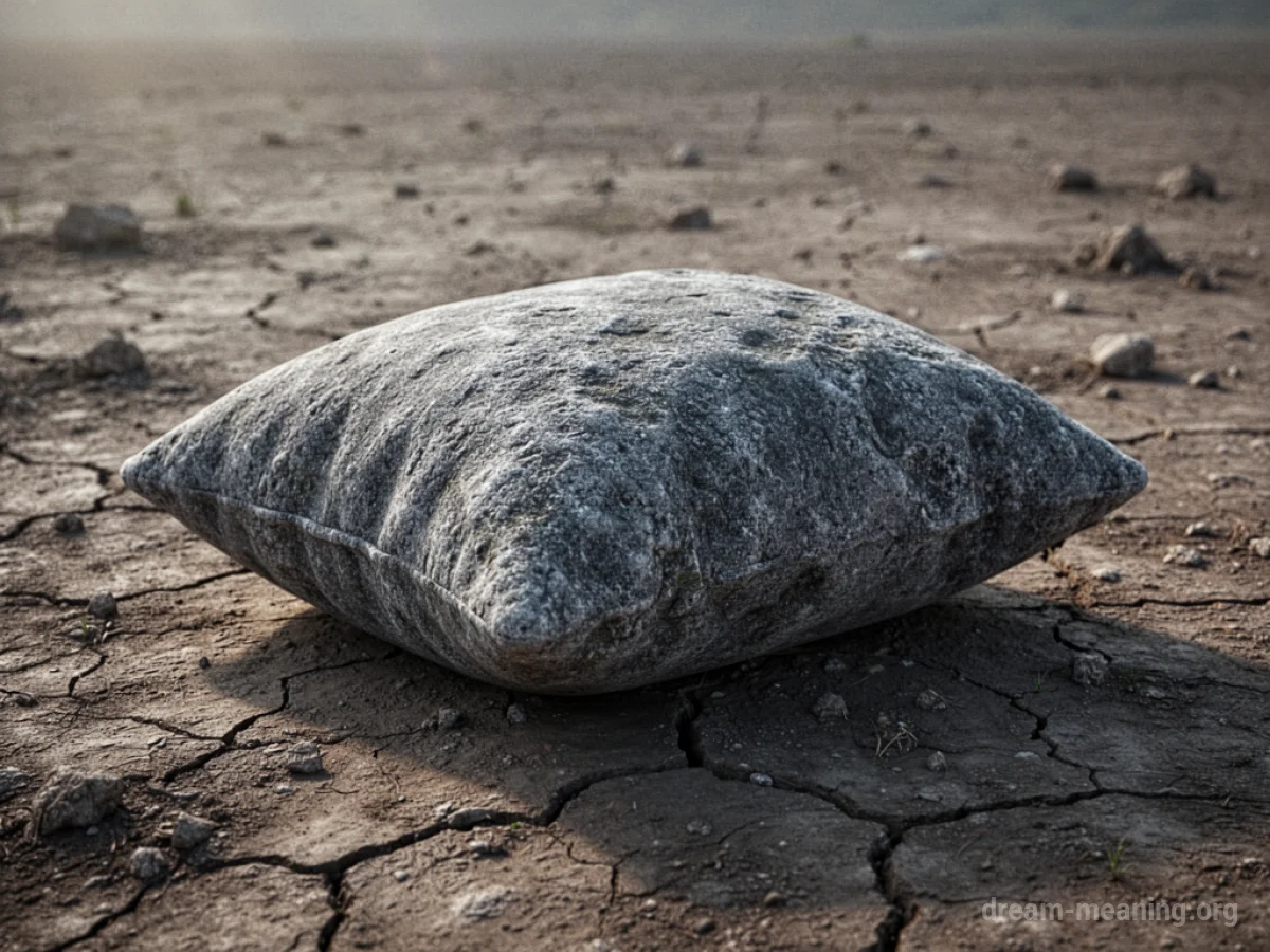 A stone pillow on dry, cracked earth.