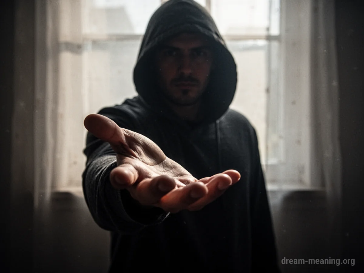 A dimly lit silhouette of a person offering their hand.