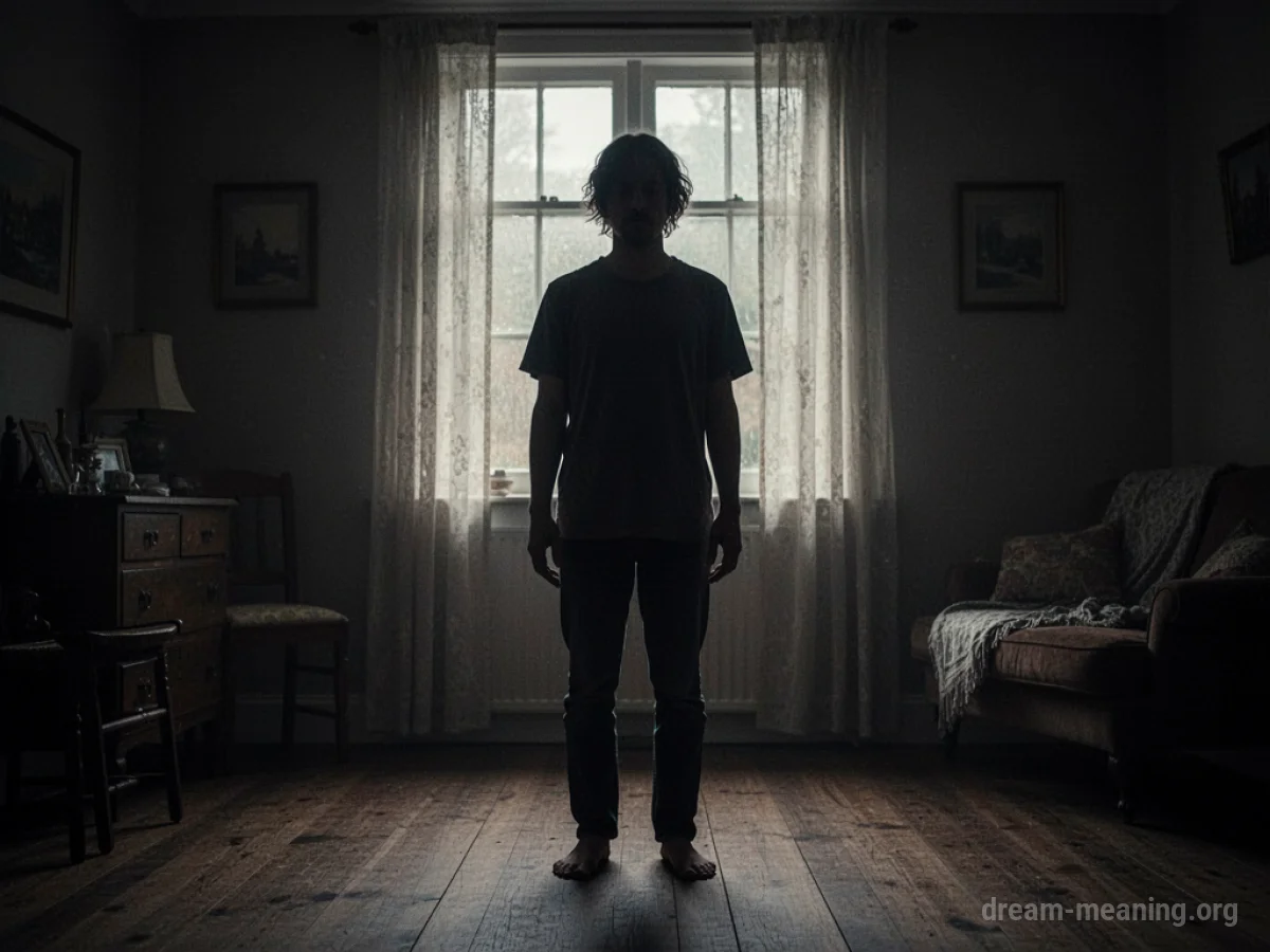 Silhouette of a person frozen in place in a dark room.