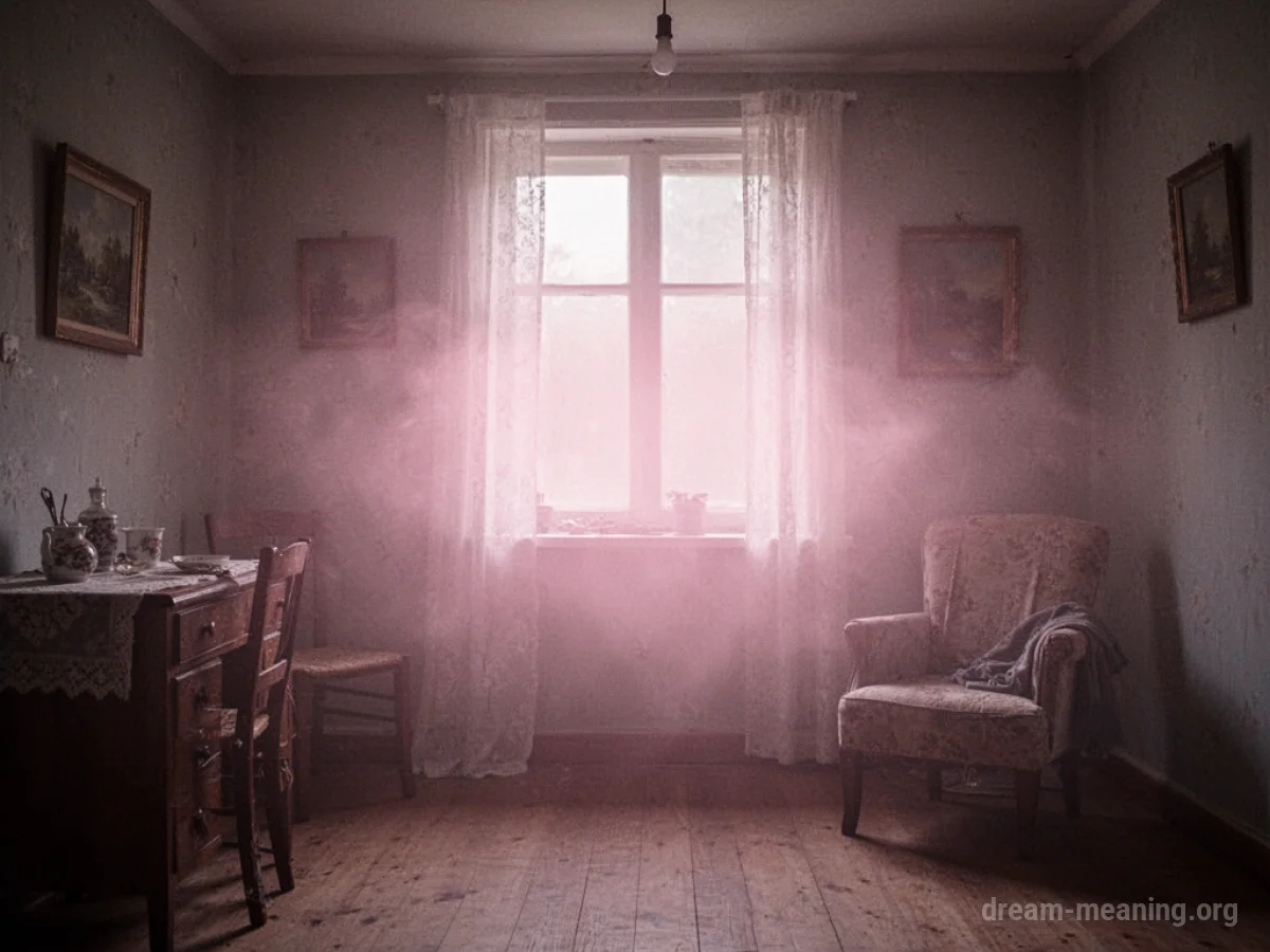 A soft pink light suddenly illuminating a room.
