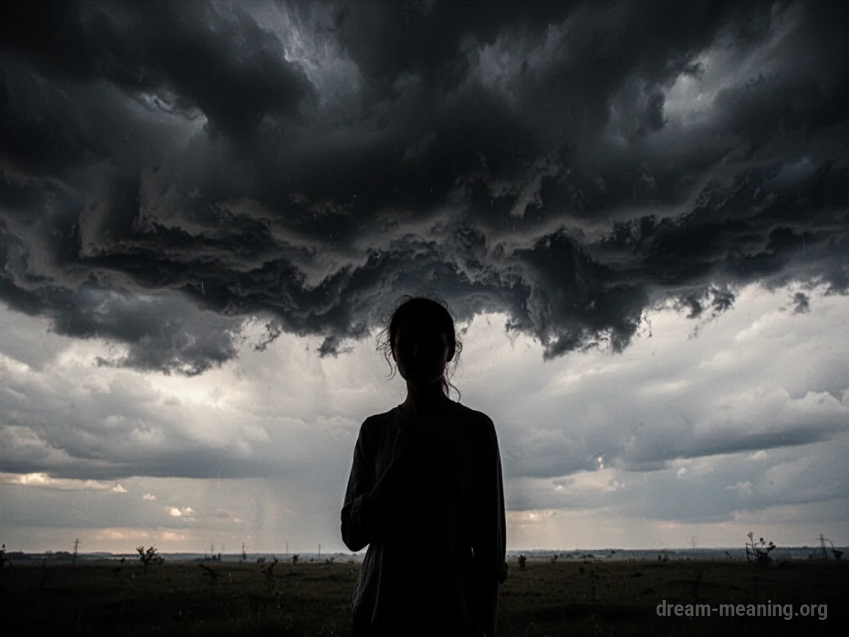Silhouette of a person under heavy, dark clouds.