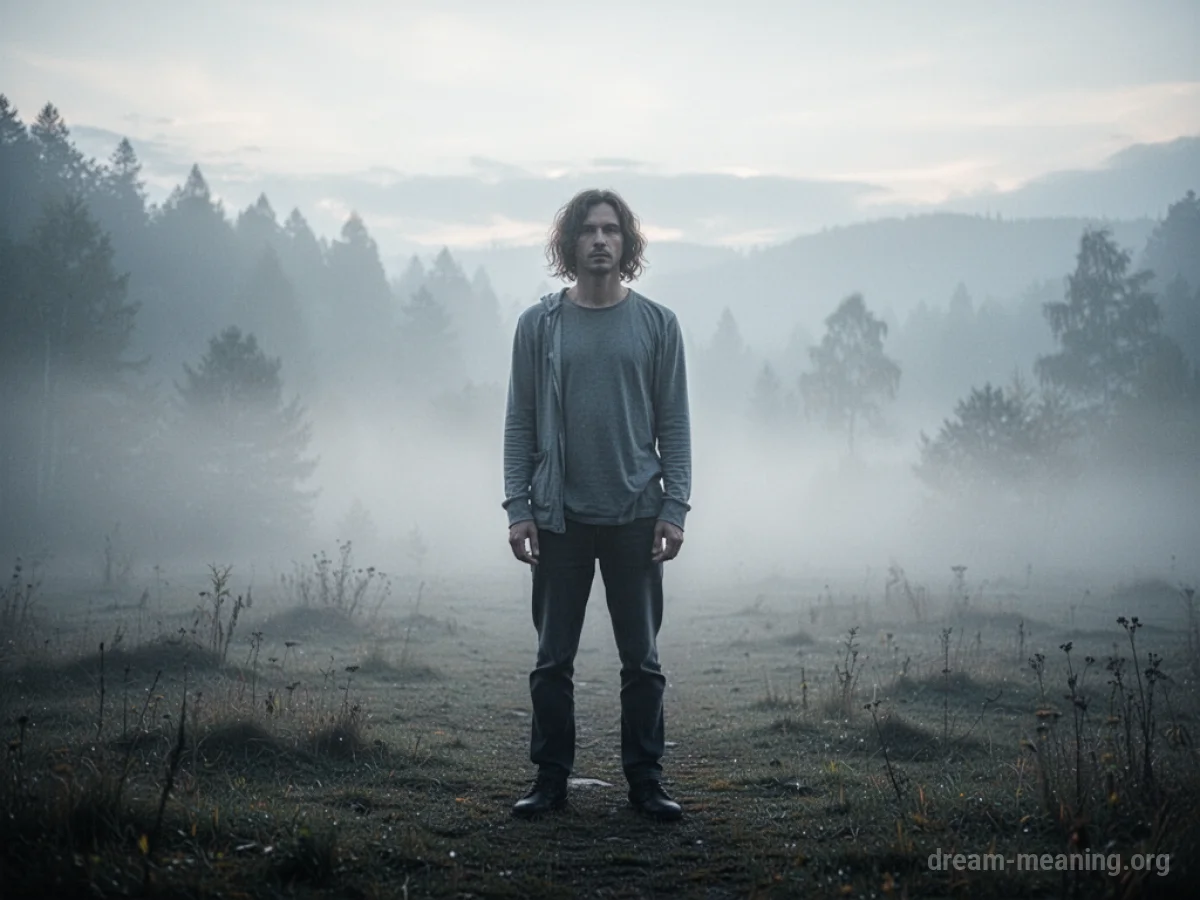 A silhouette of a person standing tall against a backdrop of swirling mist.