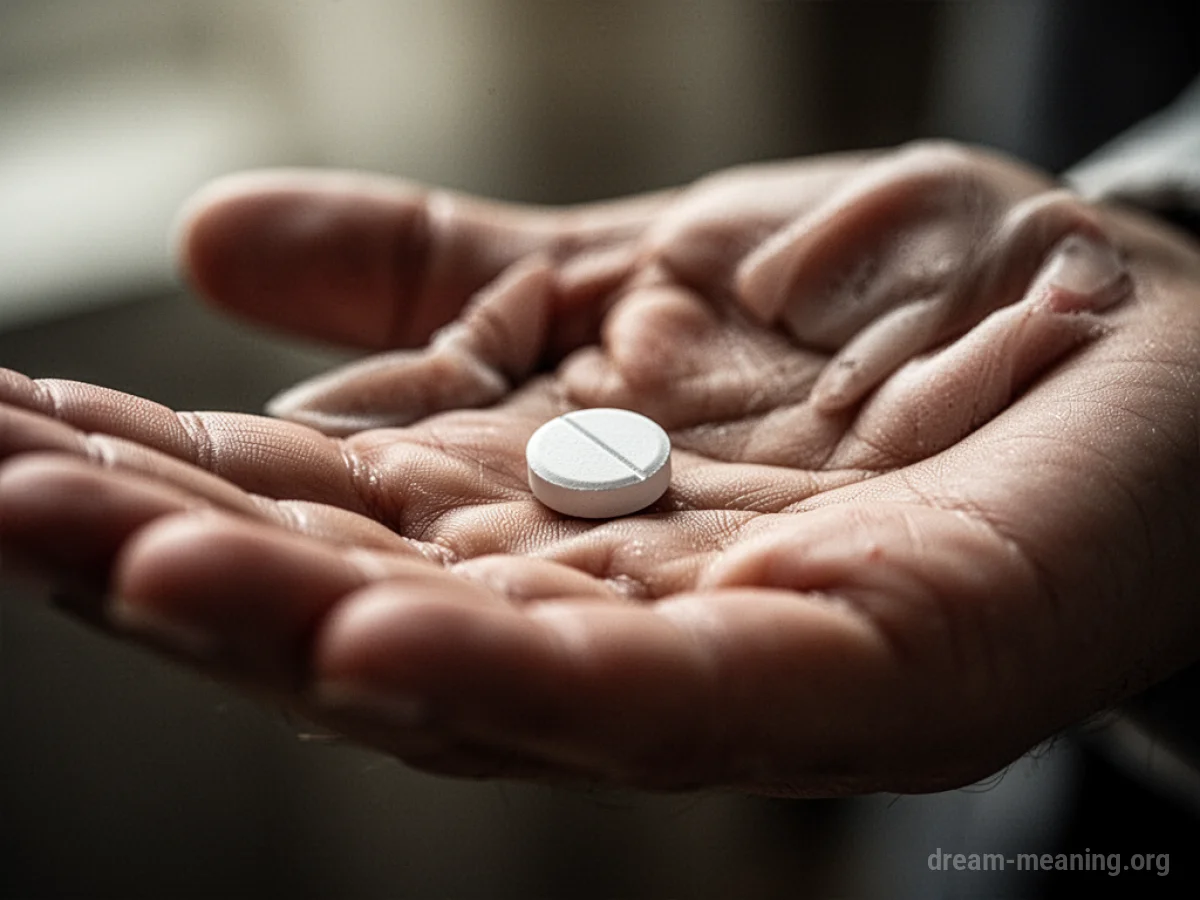 A white pill in an open hand.