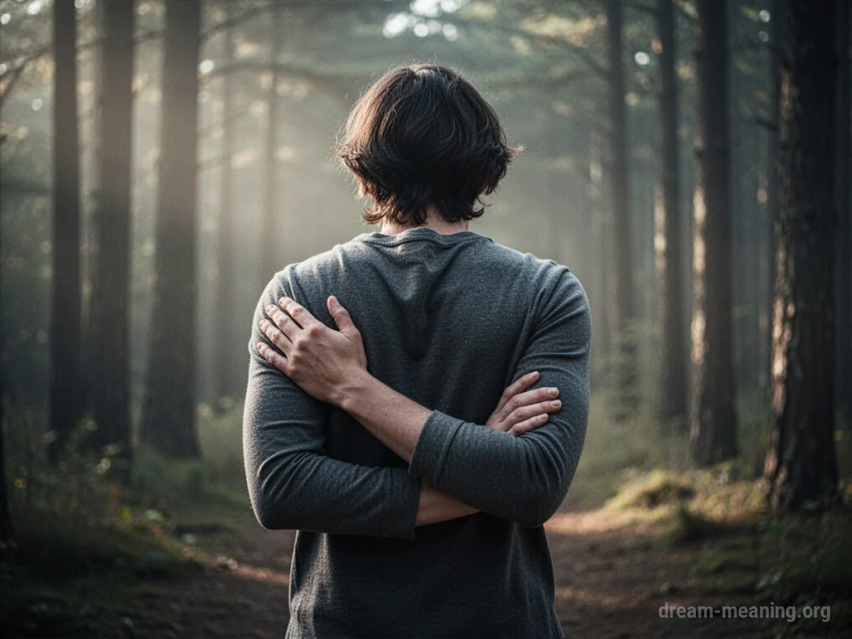 A person standing with arms crossed in a defensive posture.