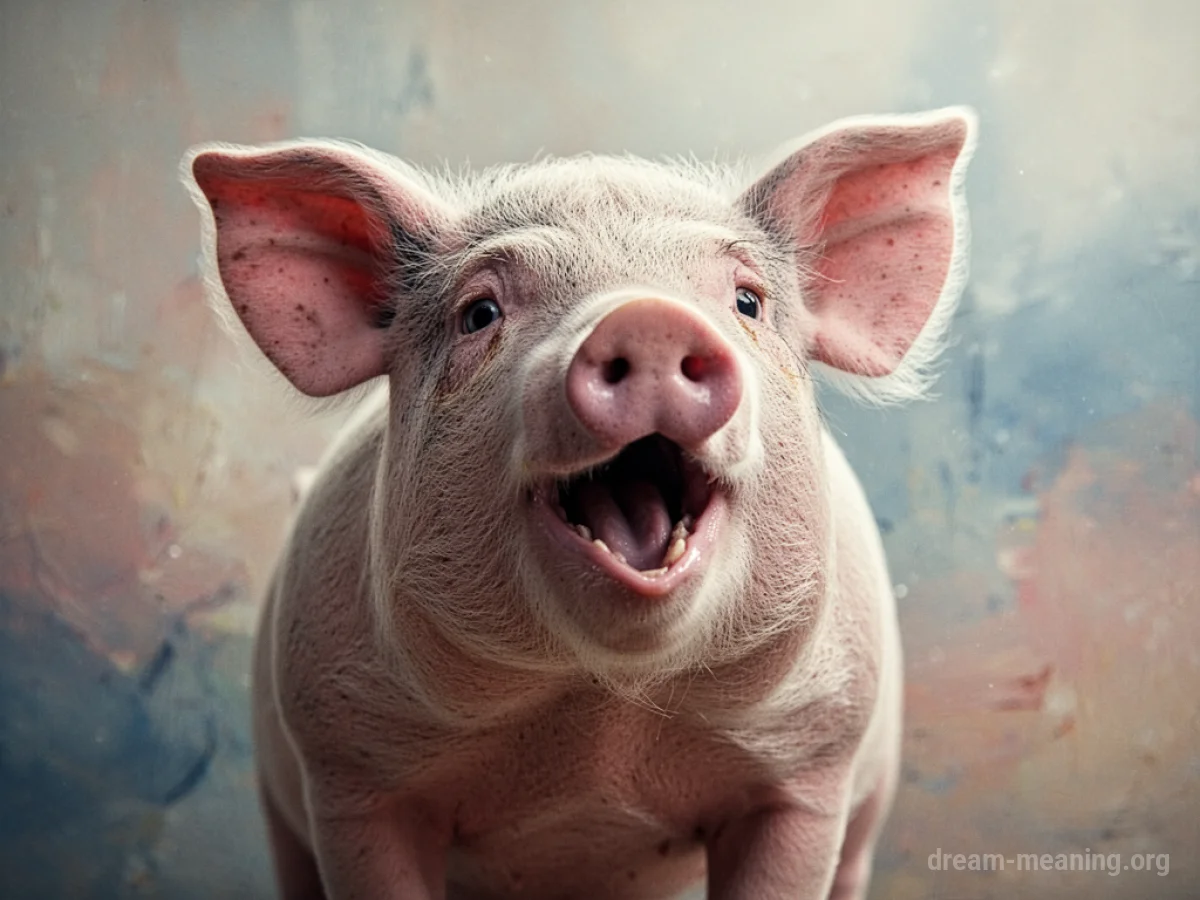 A pig facing forward with its mouth slightly open.