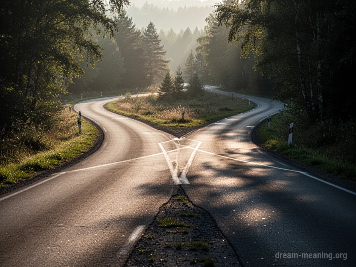A road splitting into two separate paths.