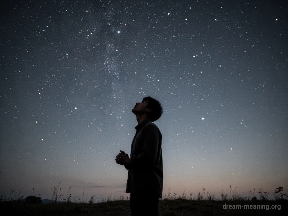 Silhouette of a person looking at an empty night sky.