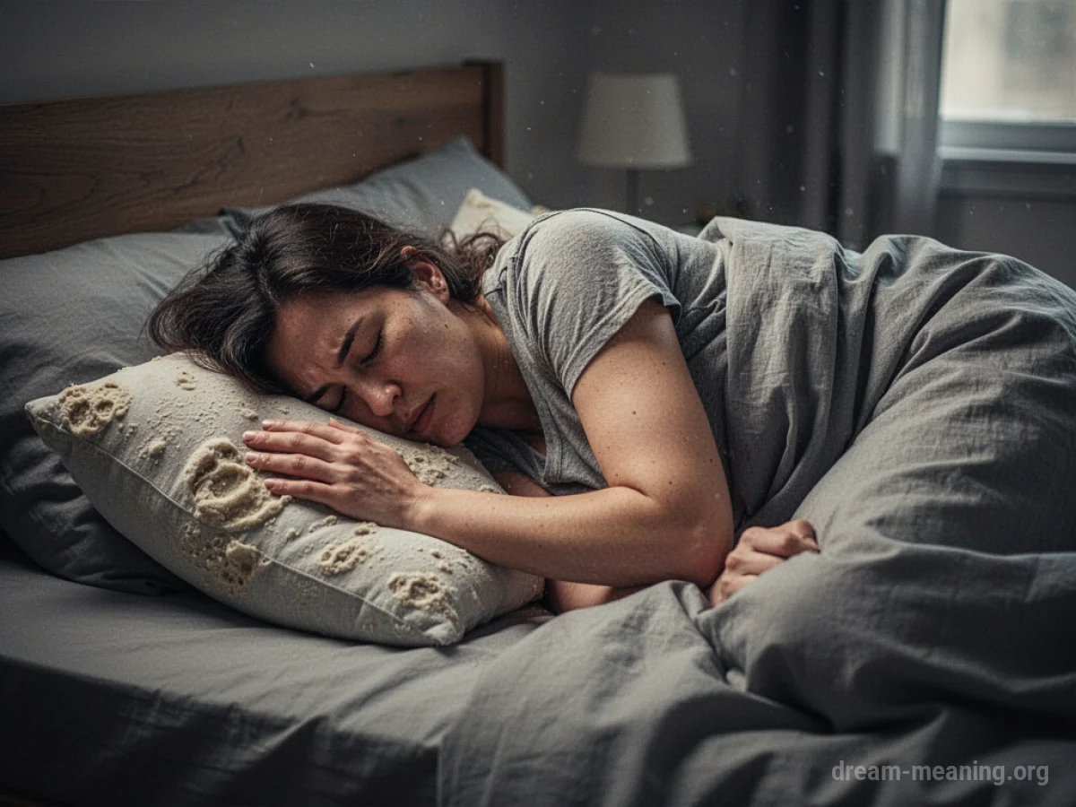 Person struggling to sleep on a lumpy pillow in bed.