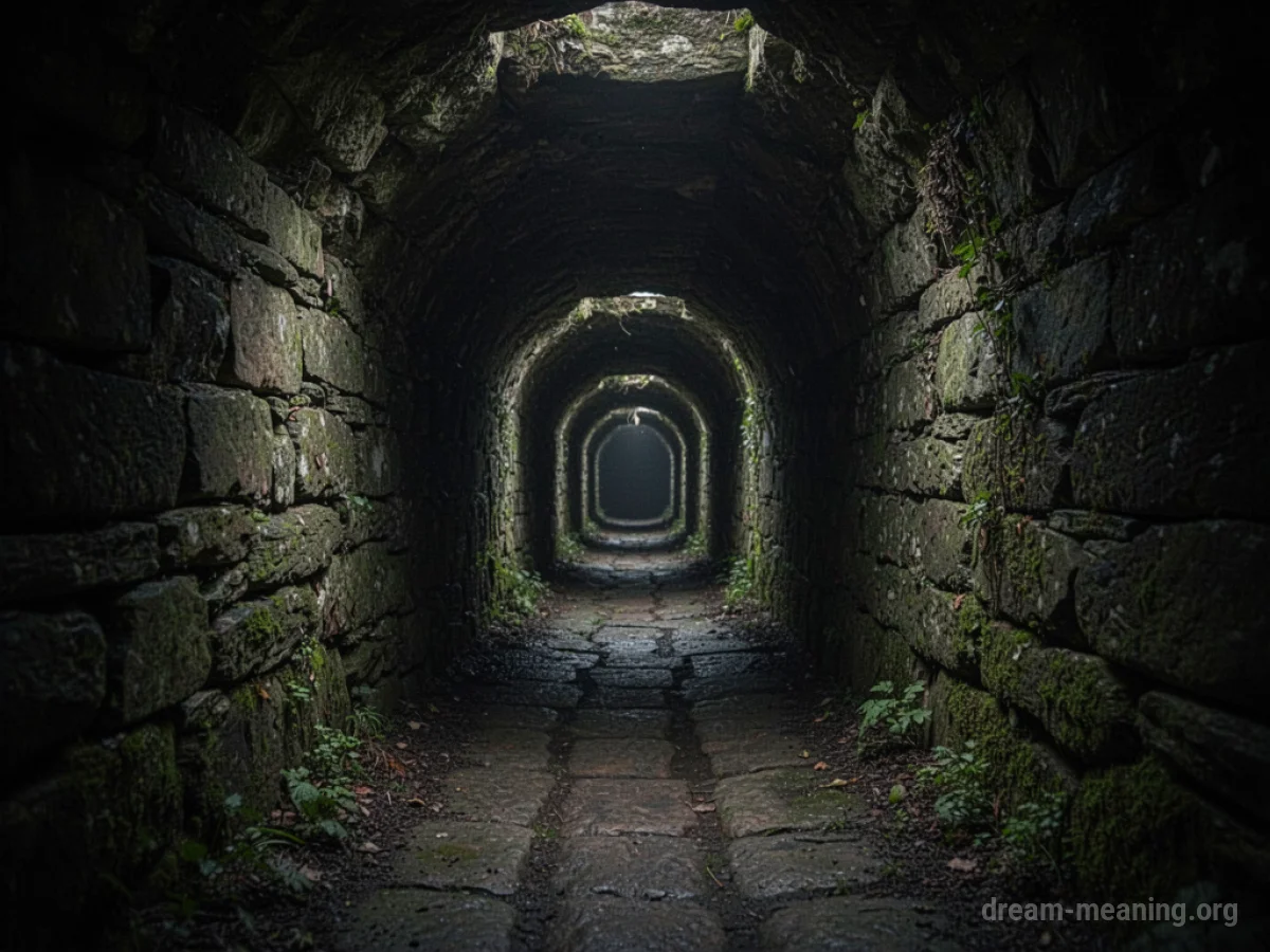 A long, narrow tunnel disappearing into darkness.