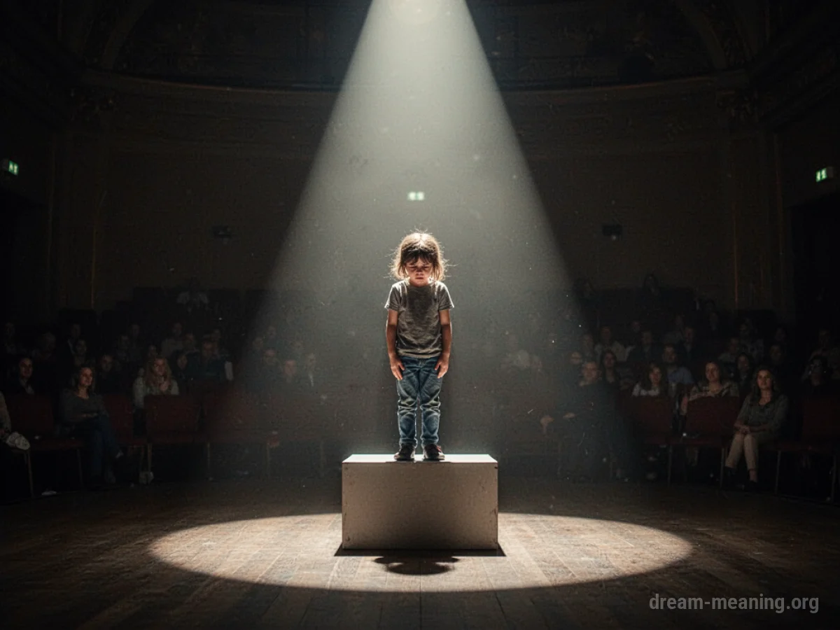 A person standing on a pedestal under a spotlight.