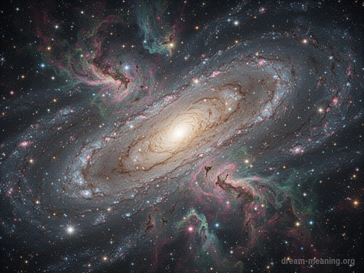 A swirling galaxy filled with stars and colorful nebulae.