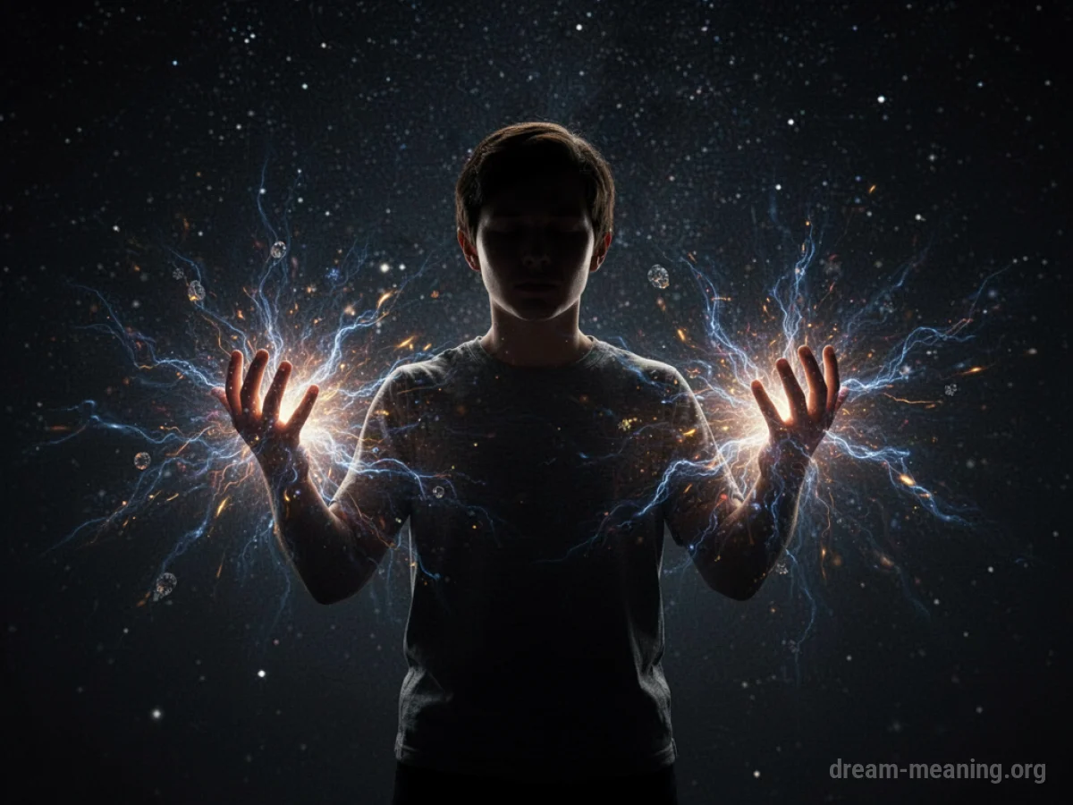 Silhouette of a person radiating energy from their hands.